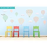 Pastel Hot Air Balloons Fabric Wall Decals - Set of 9 with Clouds - 5 Color Options for Nursery, Kids Room & Party Decor