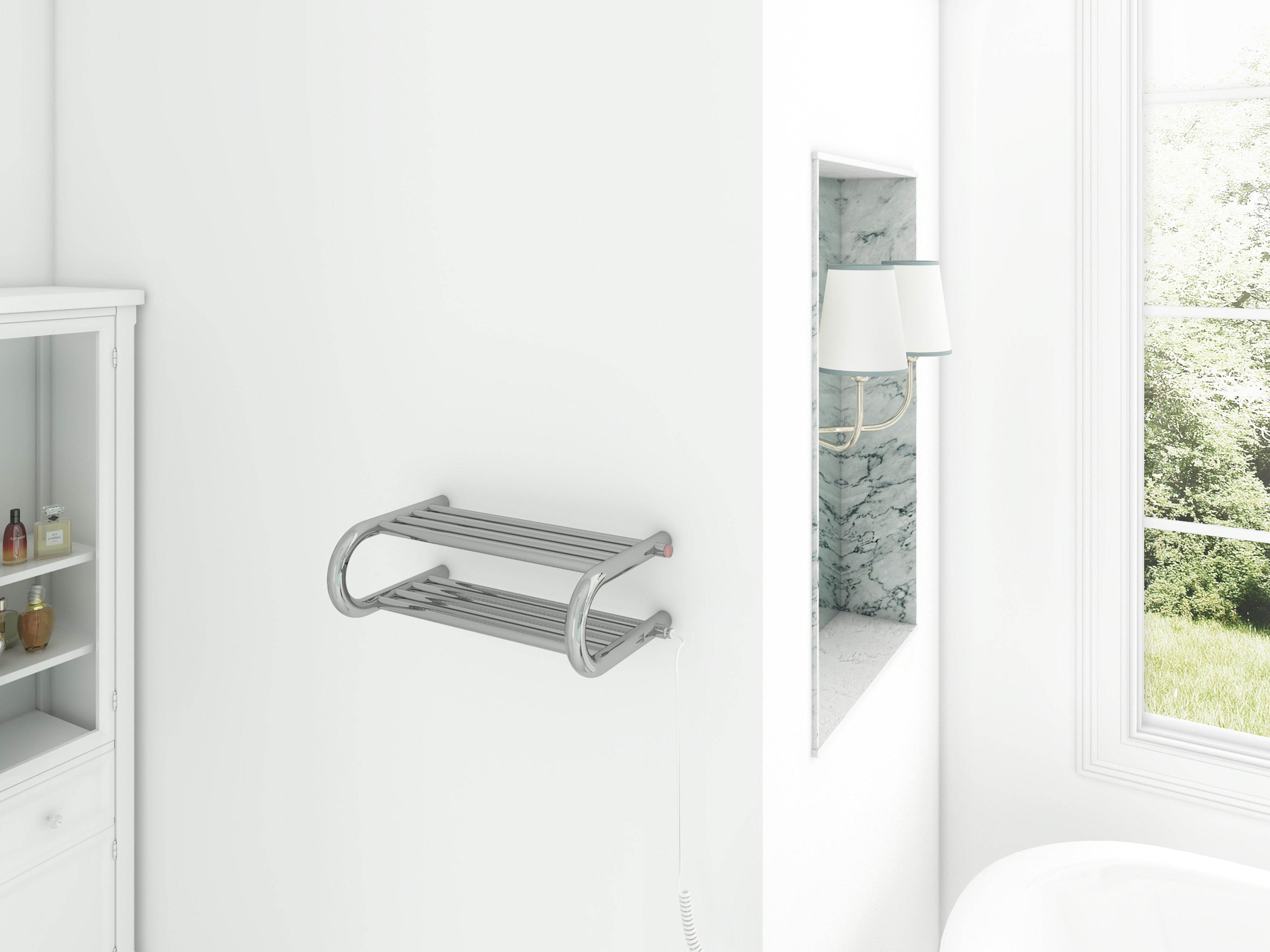 Essentia 8 Bar Shelf Towel Warmer - Hardwired & Plug-In Options - Polished Stainless Steel - Perfect for Bathrooms, Spas & Luxury Homes