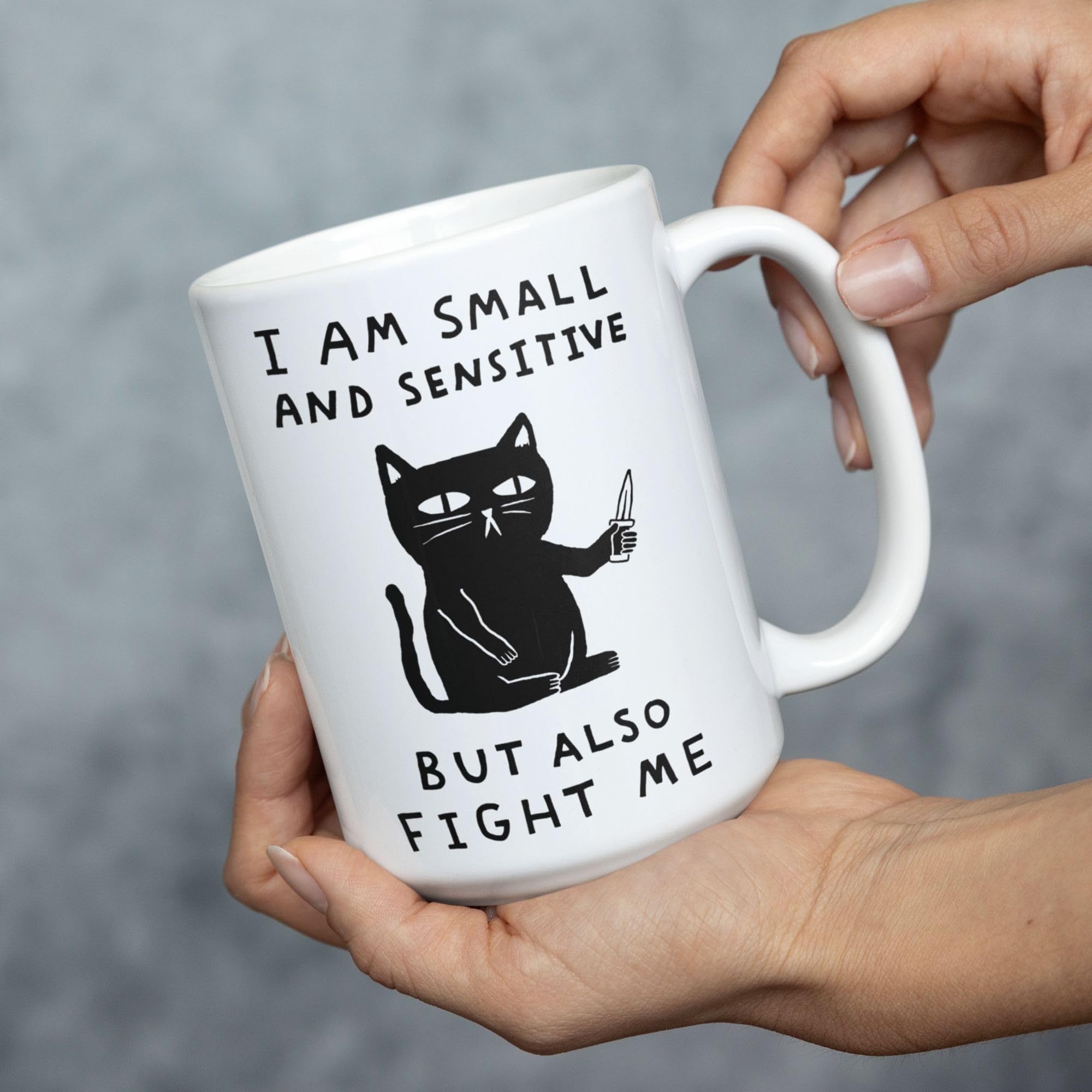 LookHUMAN Funny Cat Coffee Mug - 15oz Double-Sided Print Ceramic Cup with Cute Cat Design, Dishwasher Safe Novelty Mug for Adults - Perfect for Coffee Lovers, Office Humor & Cat Enthusiasts