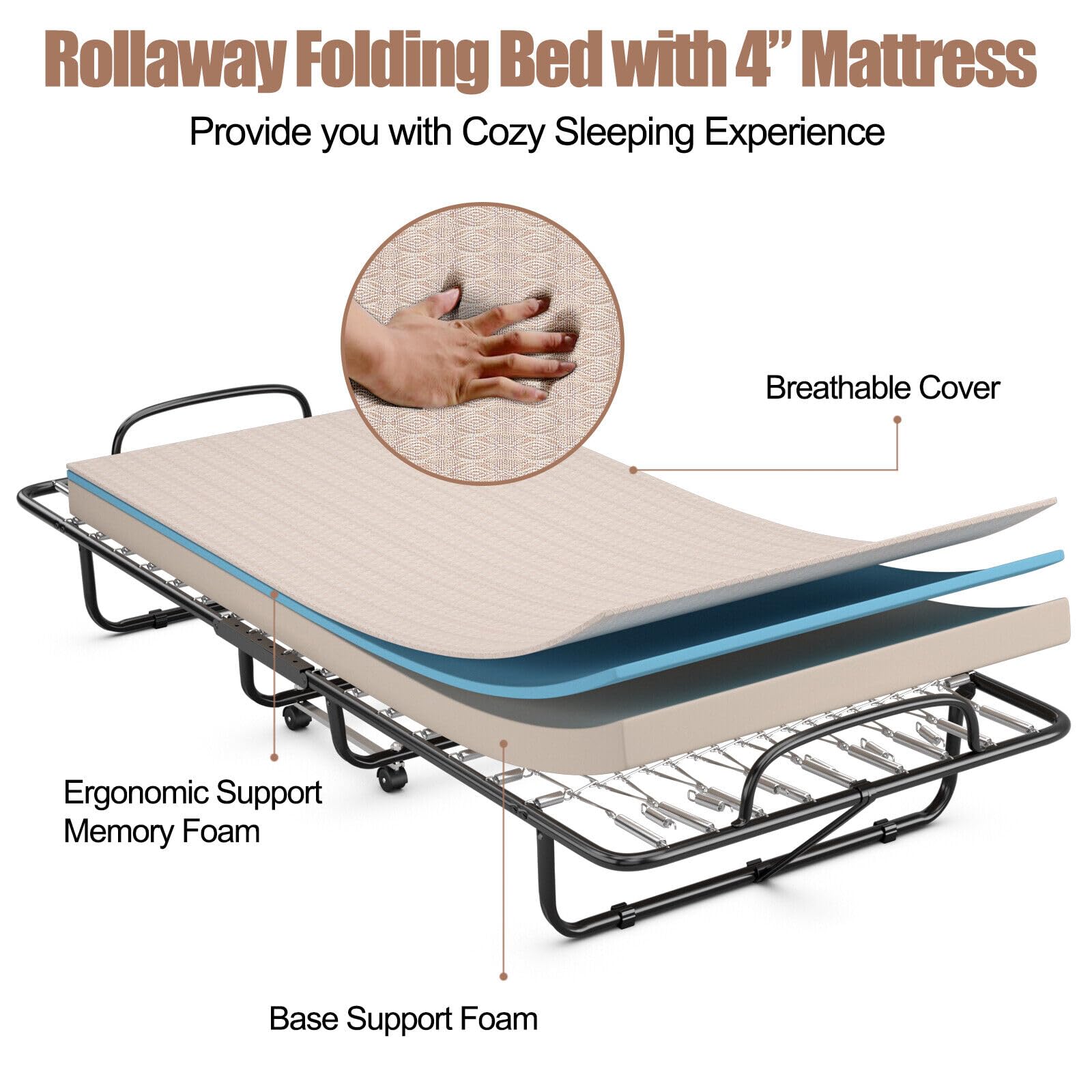 GOFLAME Folding Guest Bed with 4