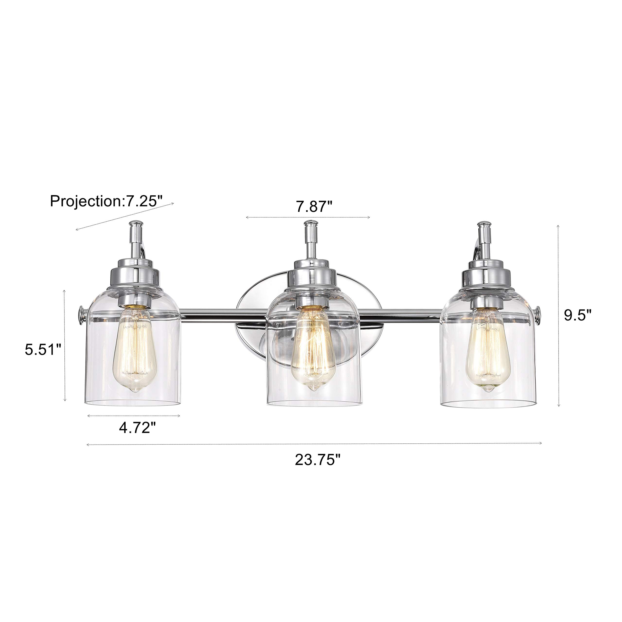 3-Light Chrome Bathroom Vanity Light Fixture 24