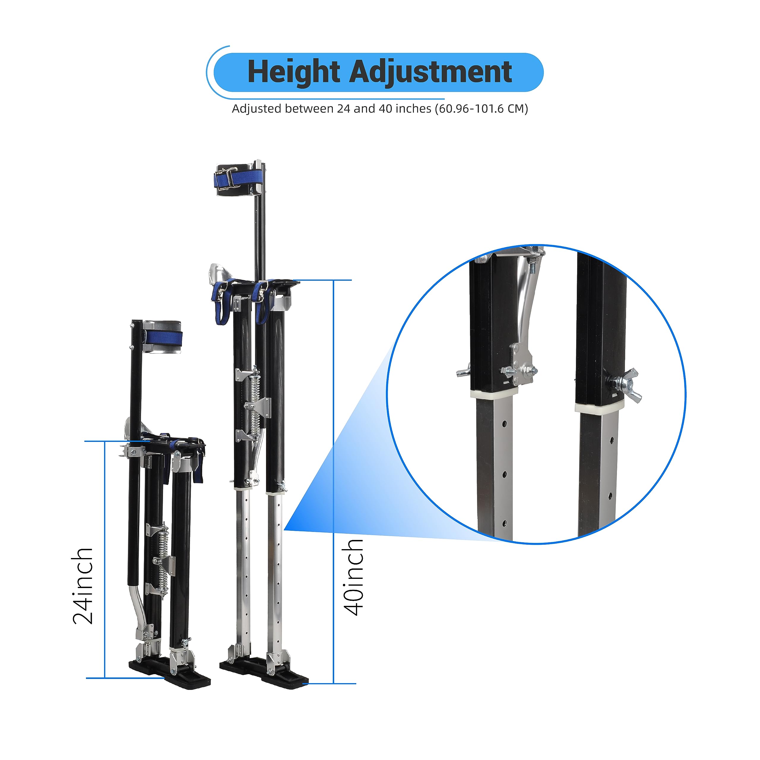 24-40 Inch Adjustable Aluminum Drywall Stilts with Knee Pads - Professional Painting, Cleaning & Construction Work Platform - Lightweight & Durable for Indoor/Outdoor Use
