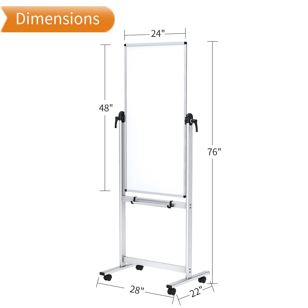 VIZ-PRO 48x24 Inch Double-Sided Magnetic Whiteboard - Aluminum Frame with Stand, Includes 12 Dry Erase Markers & 3 Erasers - Perfect for Office Meetings, Classroom Teaching & Home Organization