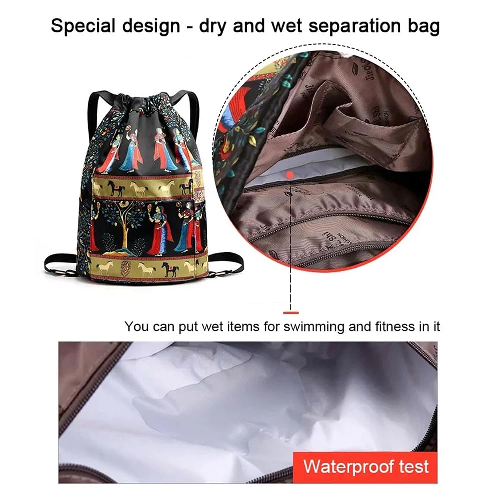 Foldable Large Capacity Waterproof Sports Backpack with Dry-Wet Separation - Lightweight Drawstring Travel Backpack for Gym, Hiking, Beach & Outdoor Activities