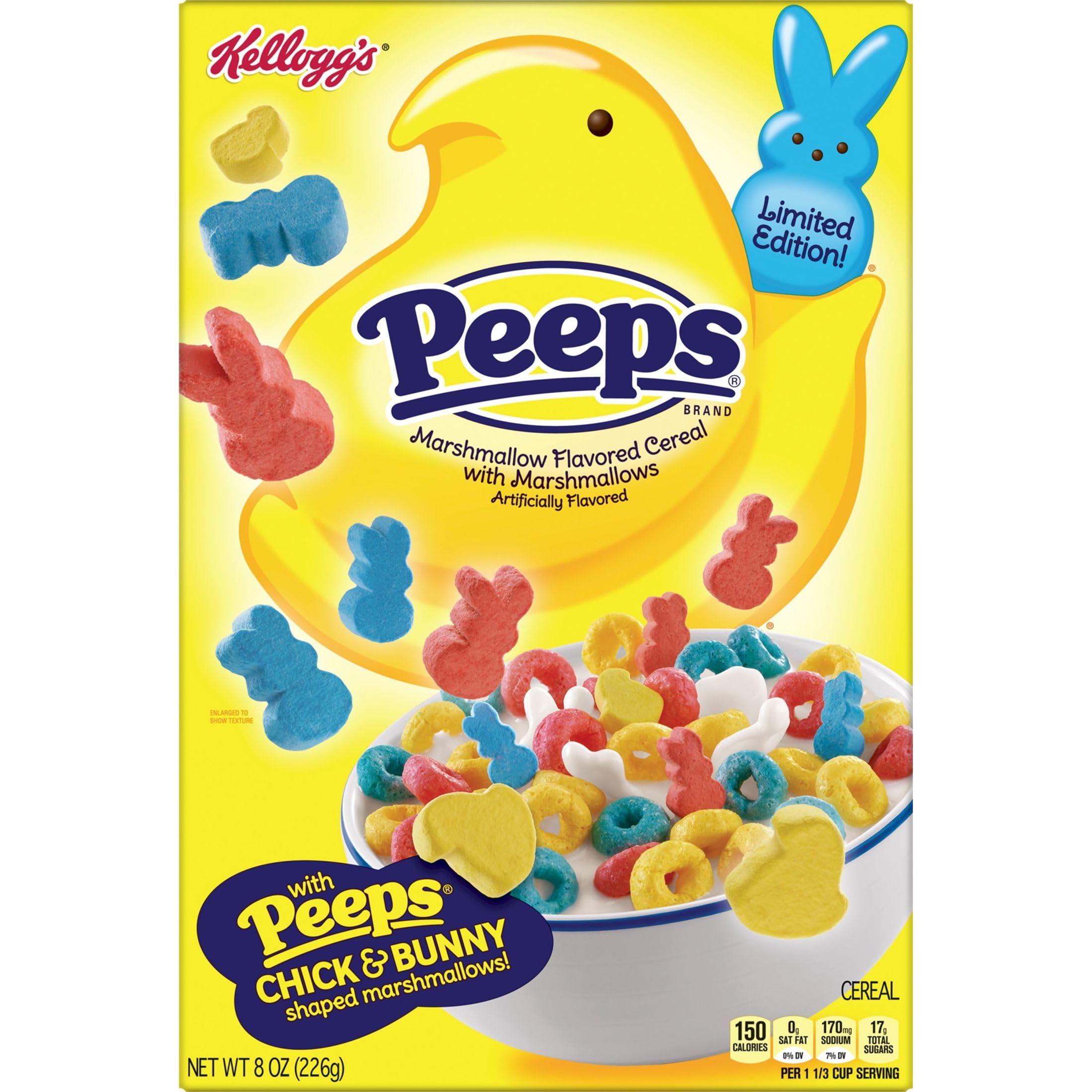 Kellogg's Peeps Breakfast Cereal with Marshmallows - 8oz Box | Kids Easter Snacks & Morning Meal | 8 Essential Vitamins & Minerals | Great for School Lunches, Holiday Treats & Family Breakfasts