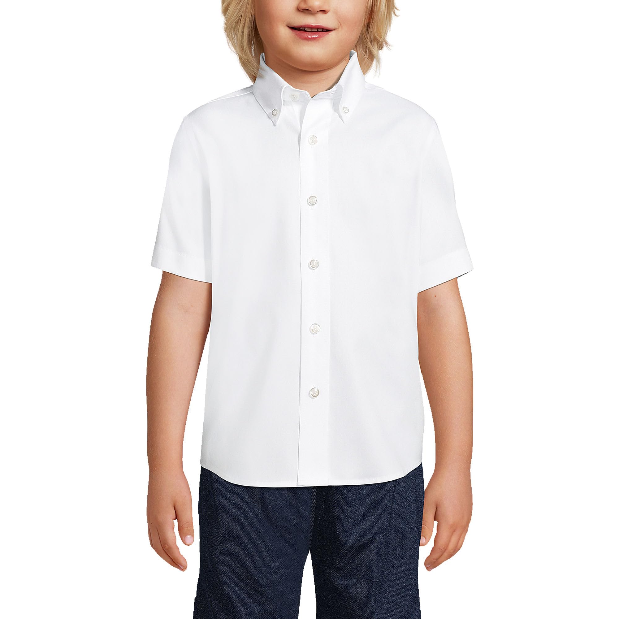 Lands' End Boys' Short Sleeve No-Iron Pinpoint Dress Shirt for School Uniforms - Comfortable & Wrinkle-Free for Daily Classroom Wear