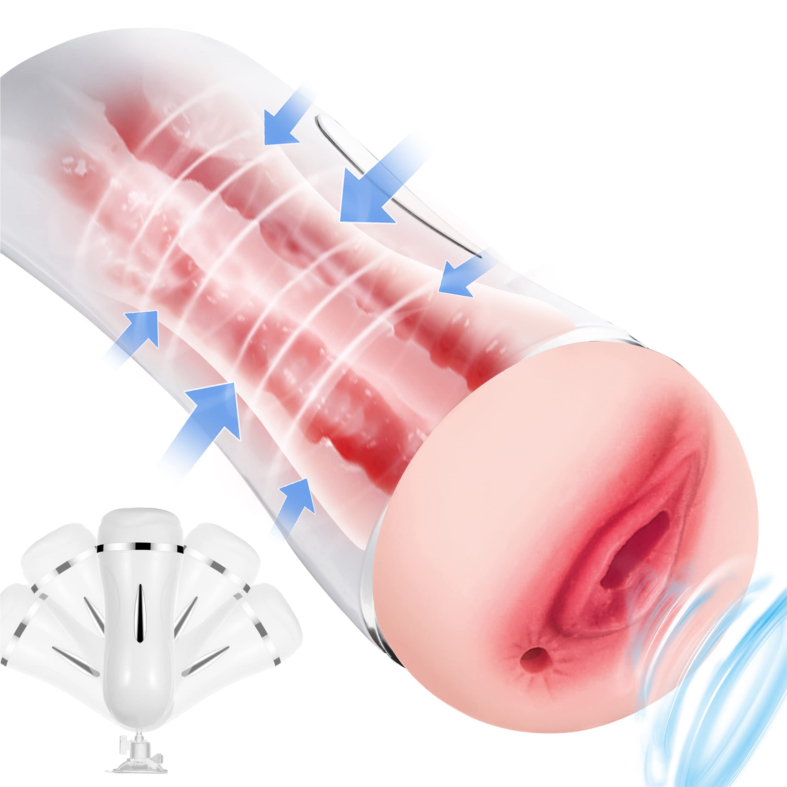 Realistic 2-in-1 Male Masturbator with Suction & Thrusting Motion - Ultra Realistic Vagina & Anal Dual Channel Design for Men's Pleasure | Adult Sex Toy for Relaxation & Massage | Perfect for Solo Play & Couples Foreplay