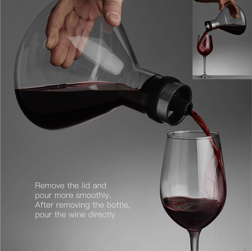 Premium 50oz Hand Blown Heat-Resistant Glass Wine Decanter with Lid - Elegant Red Wine Aerator Carafe for Enhanced Flavor | Perfect for Dinner Parties, Wine Tasting & Home Bar Accessories
