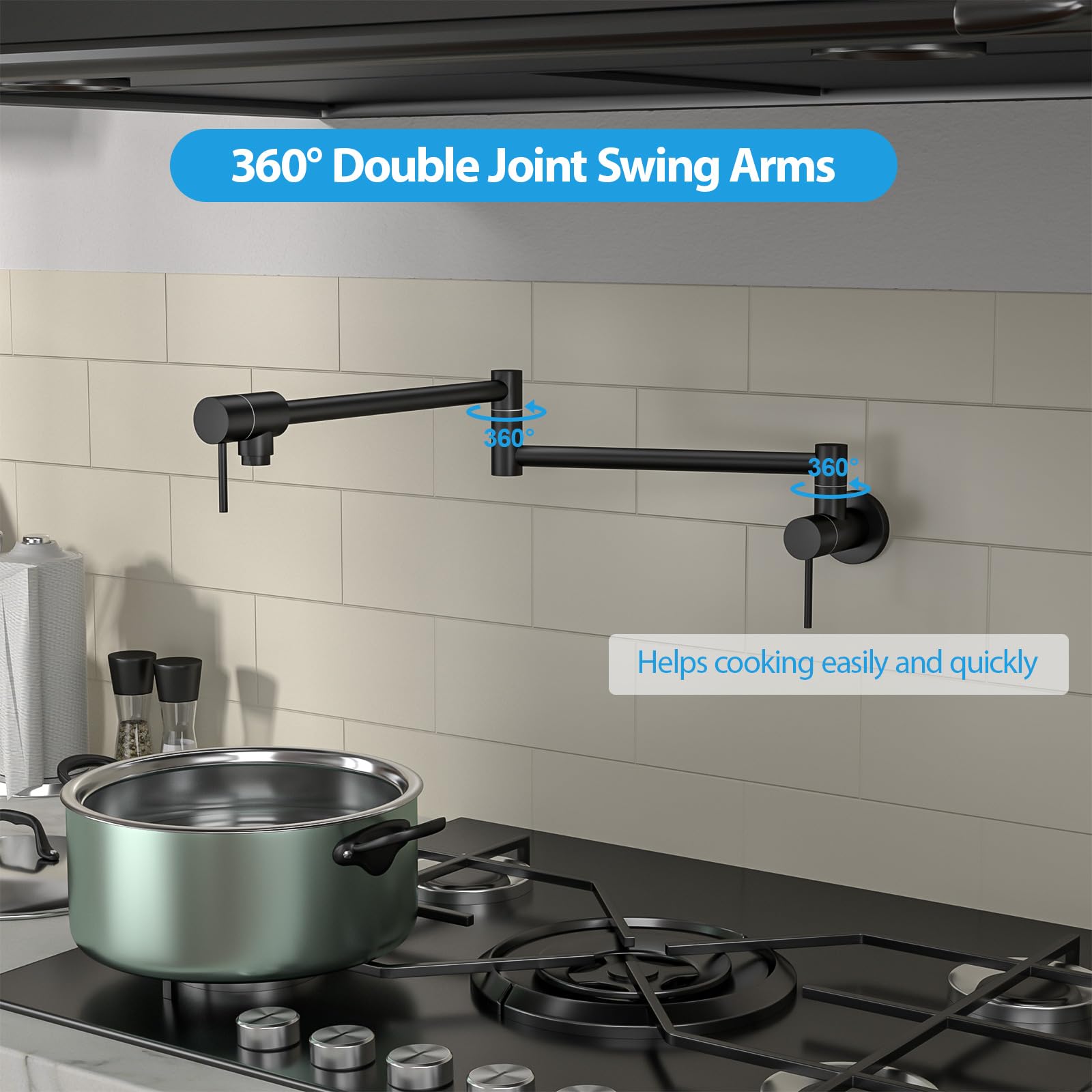 Stainless Steel Wall Mounted Pot Filler Faucet - Matte Black Folding Single Hole Two Handle Kitchen Sink Faucet for Stove & Cooking Area | Perfect for Home Chefs & Professional Kitchens