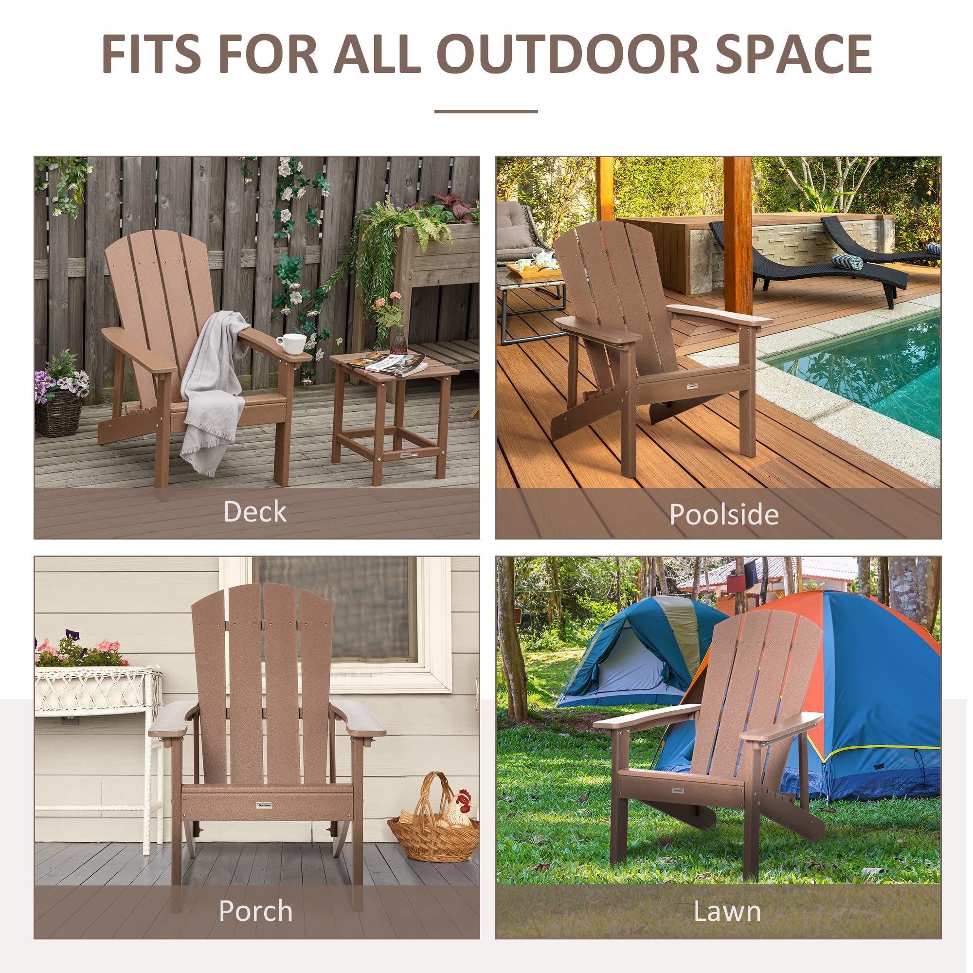 Outsunny HDPE Adirondack Chair - Weather-Resistant Outdoor Fire Pit Chair for Patio, Garden, Backyard & Lawn - Brown - Perfect for Camping, Picnics & Relaxing by the Fire