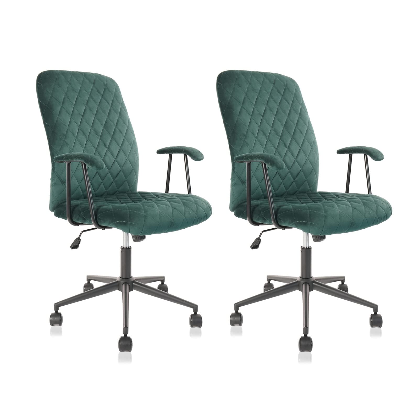 Dark Green Vintage Upholstered Office Chair - Adjustable Swivel Armchair with Lumbar Support & Wheels, Mid-Back Velvet Task Chair (2-Pack) - Perfect for Home Office, Study Room & Gaming Setup