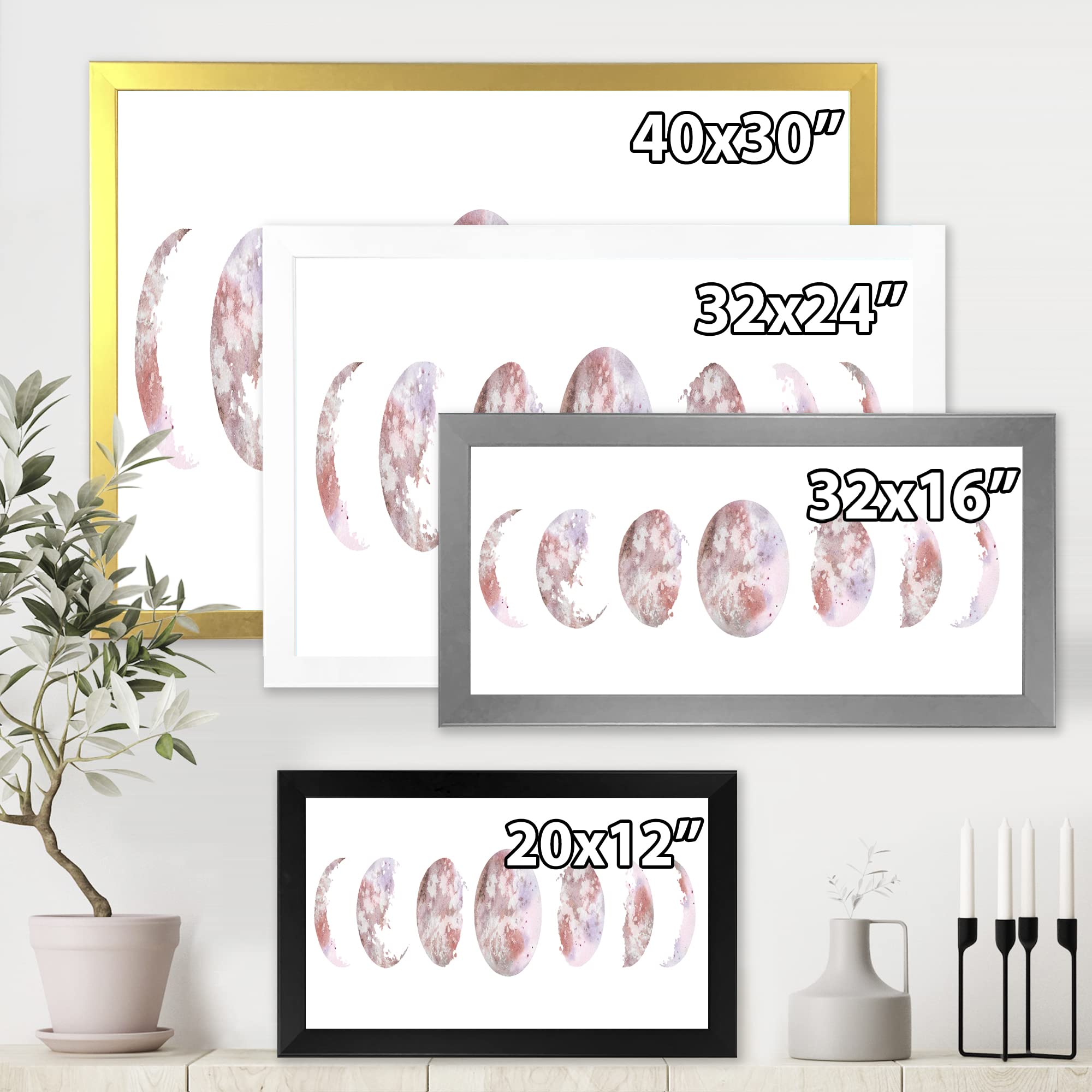 DesignQ Moon Phases Modern Framed Wall Art - Celestial Decor for Living Room, Bedroom & Office - Perfect Home Decor Gift for Astronomy Lovers