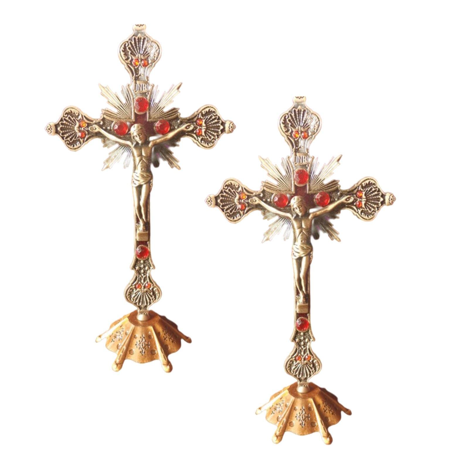 2 Pack Standing Cross Crucifix - Religious Gifts for Christening, Baptism, First Communion - Perfect for Baby Nursery, Boys & Girls - Catholic Christian Home Decor & Prayer Space Accessories
