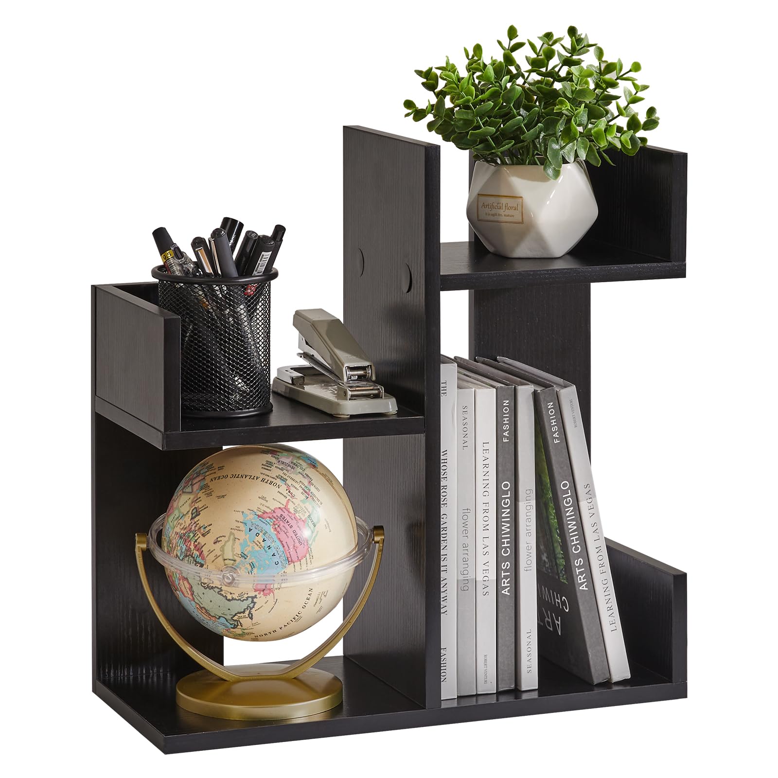 Black Tree Bookshelf Organizer - Unique Desk Book Holder & Nursery Bookcase for Kids | Perfect for Home Office, Study Desk & Children's Room Decor (YD-DSR002B)