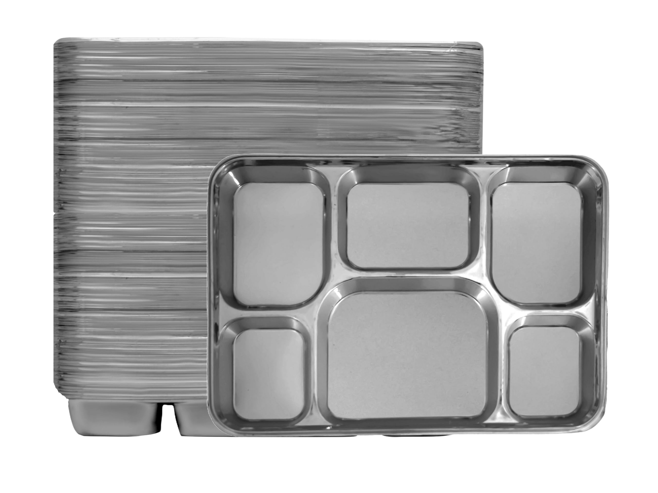 200 Pack Disposable Plastic 6 Compartment Thali Plates - Silver | Eco-Friendly Party Dinnerware for Indian Cuisine, Buffet Serving & Festive Gatherings