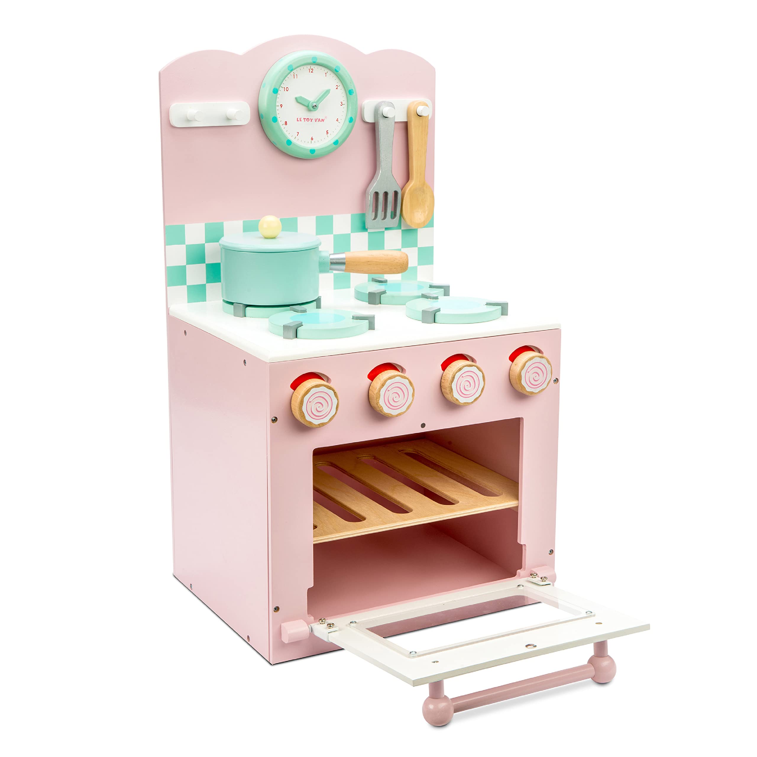Le Toy Van - Colorful Wooden Honeybake Oven & Hob Pink Set | Wooden Pretend Play Kitchen Toy for Kids | Role Play Cooking Set for Boys & Girls | Perfect for Imaginative Play & Early Learning