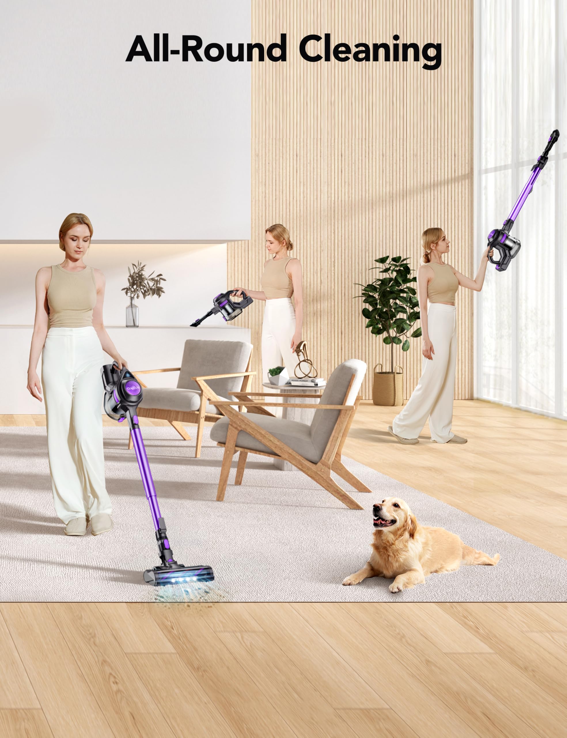 23Kpa Powerful Cordless Vacuum Cleaner with 1.3L Large Dustbin - Rechargeable Stick Vacuum for Pet Hair, Hardwood Floors & Carpets | 2 Cleaning Modes, 30 Min Runtime | Lightweight Purple Vacuum for Quick Home Cleaning & Pet Owners
