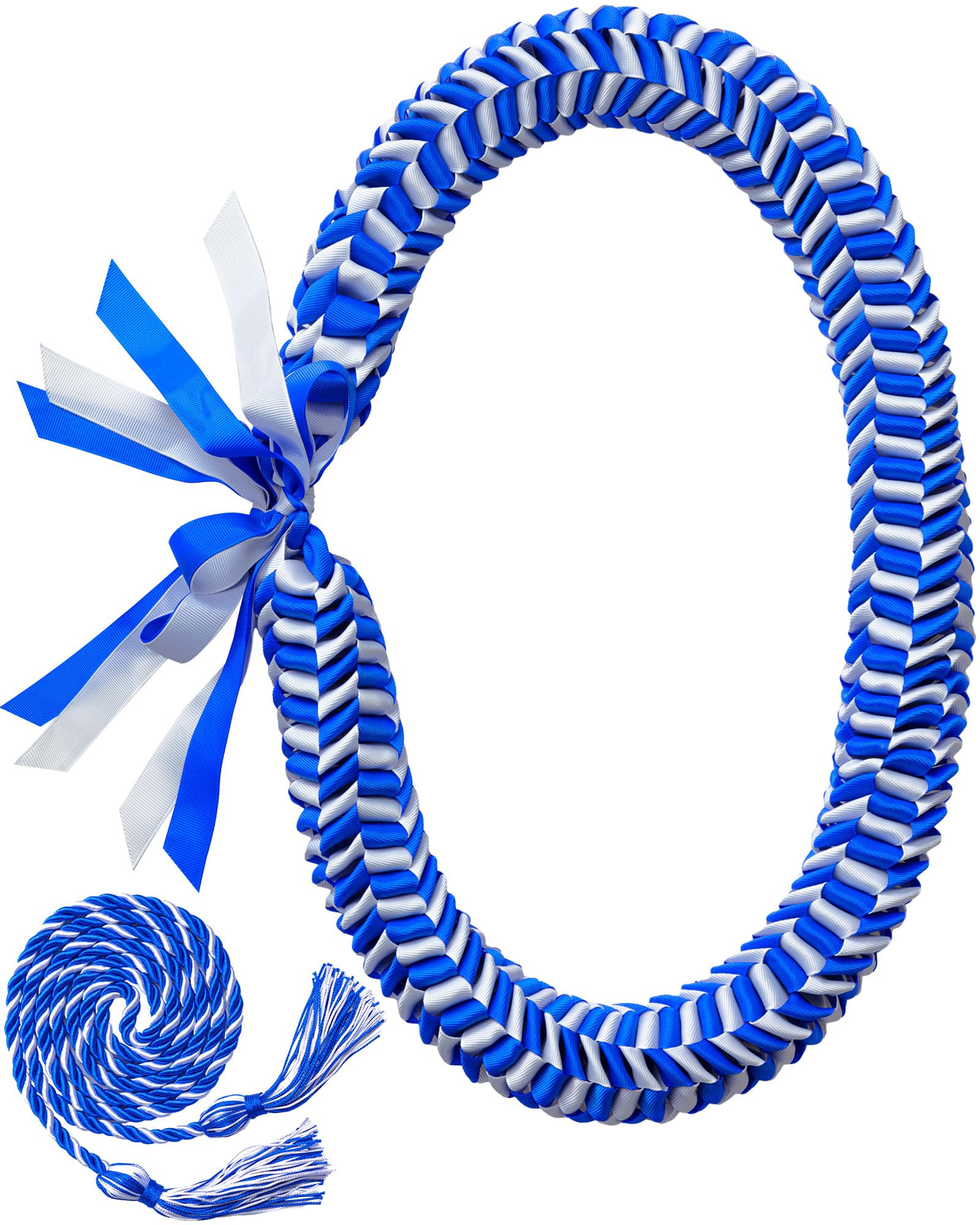 **Cinderella Graduation Leis 2025 - Blue & White Braided Ribbon Lei, Cap Headband & Honor Cords - Class of 2025 Graduation Gift for Men & Women - Perfect for Graduation Parties, Ceremonies & Photo Shoots**