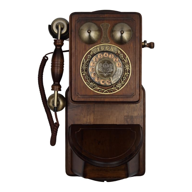 Vintage Wall Landline Phone - Old Fashioned Antique Rotary Dial Telephone with Mechanical & Electronic Ringer - Retro Home Office Decor - Perfect for Vintage Themed Rooms, Film Props, and Gift Ideas