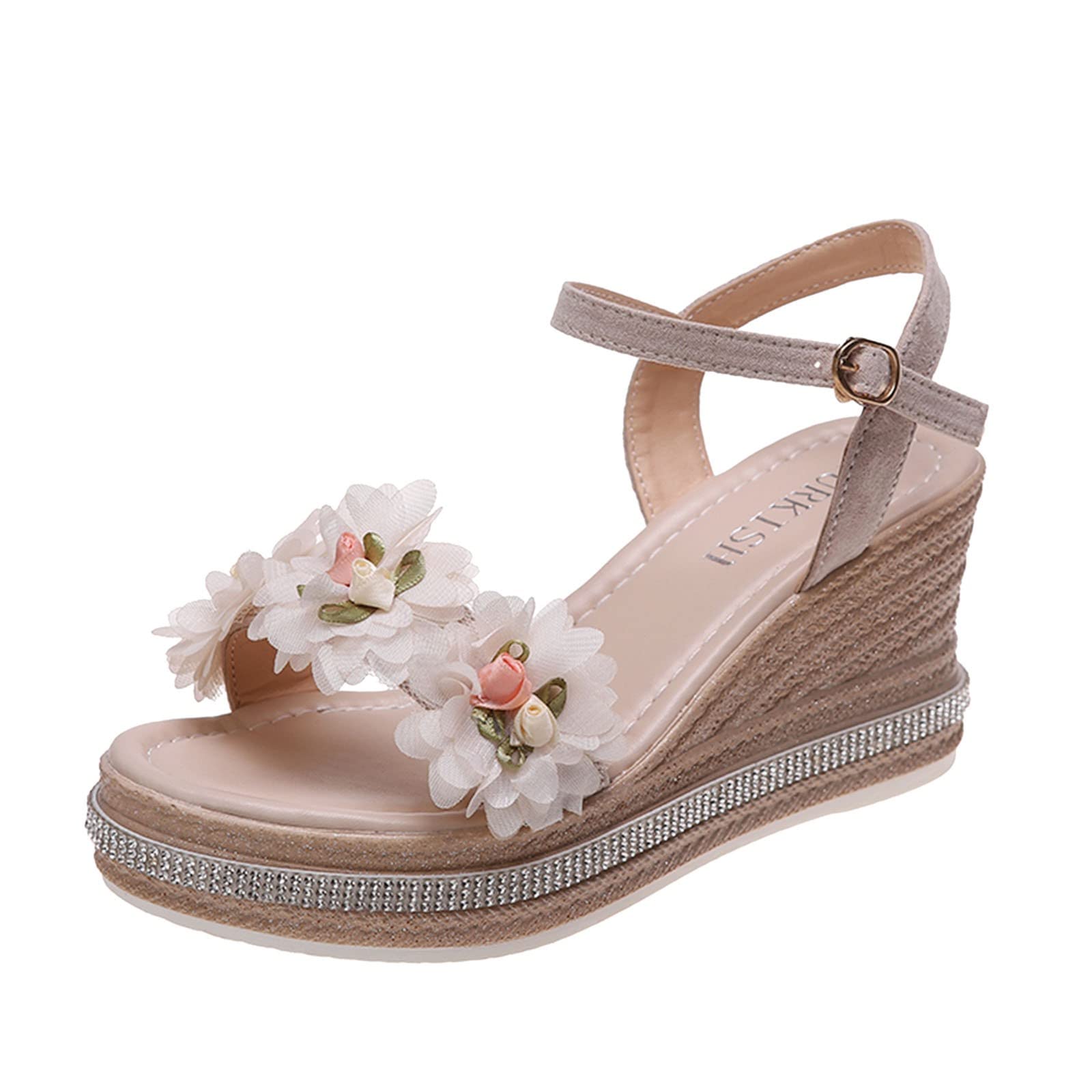 Women's Casual Thick Sole Wedge Heel Sandals with Flower Buckle - Spring Summer Fashion Footwear for Outdoor, Beach & Daily Wear