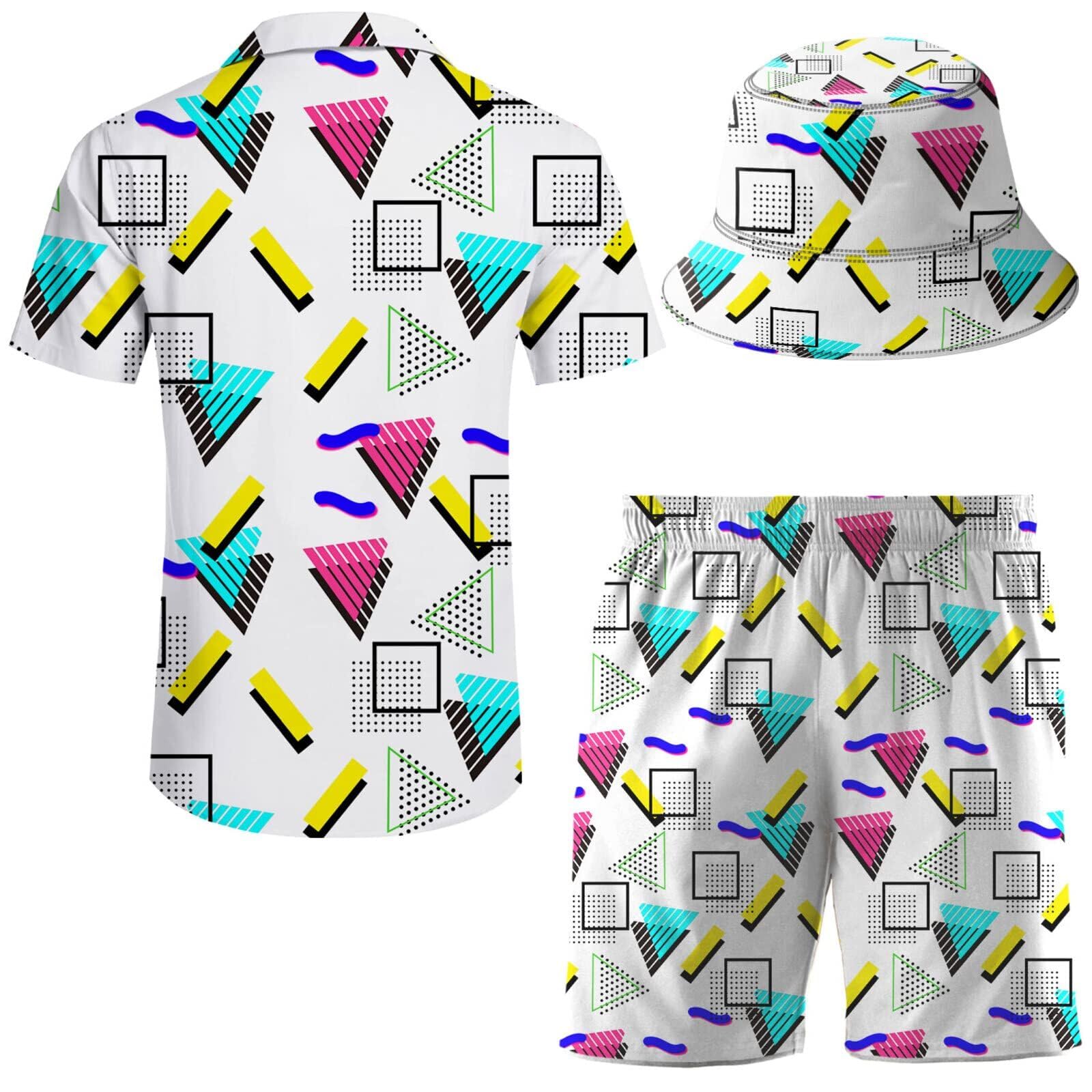 Hawaiian Shirt and Shorts Set for Men - 2 Piece Summer Outfit with Bucket Hat | Beach Vacation, Luau Party, Casual Wear