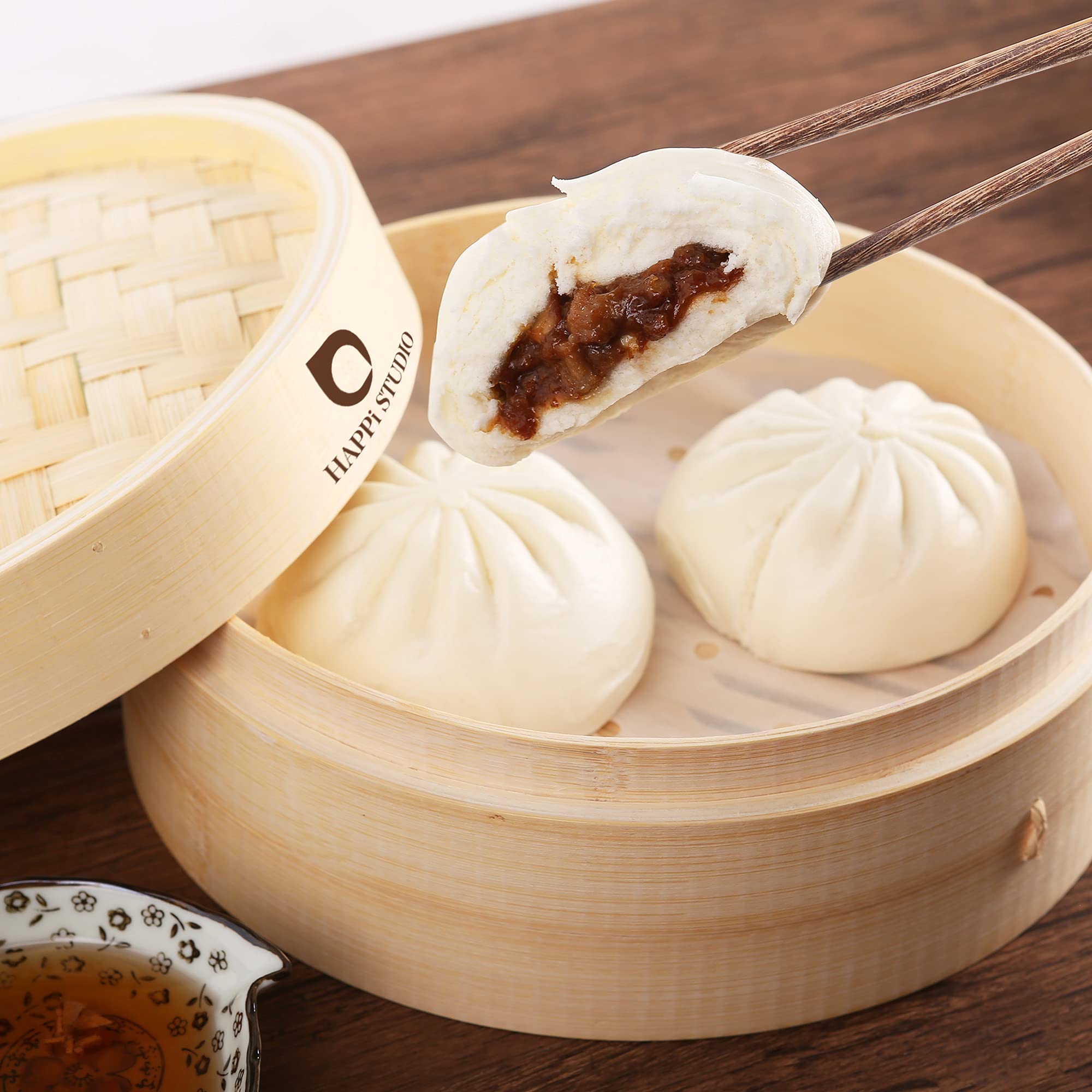 2-Tier 10 Inch Bamboo Steamer Basket for Dim Sum, Momo & Bao Buns - Natural Chinese/Japanese Dumpling Steamer for Healthy Cooking - Perfect for Asian Cuisine, Homemade Dumplings & Restaurant-Style Steam Dishes