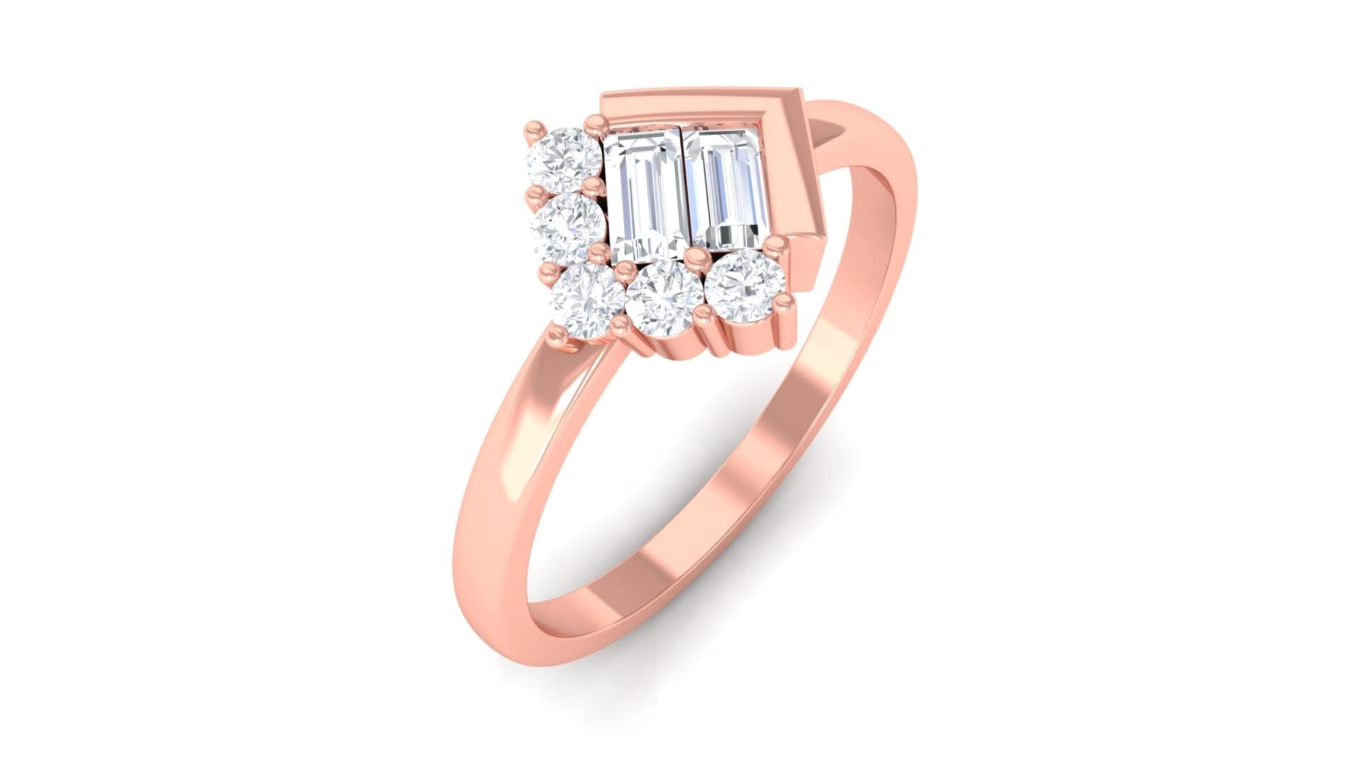 0.50 CT Diamond Promise Ring for Women - 14K Solid Gold Minimalist Ring with Baguette & Round Cut Diamonds | Engagement, Anniversary Gift Idea for Her