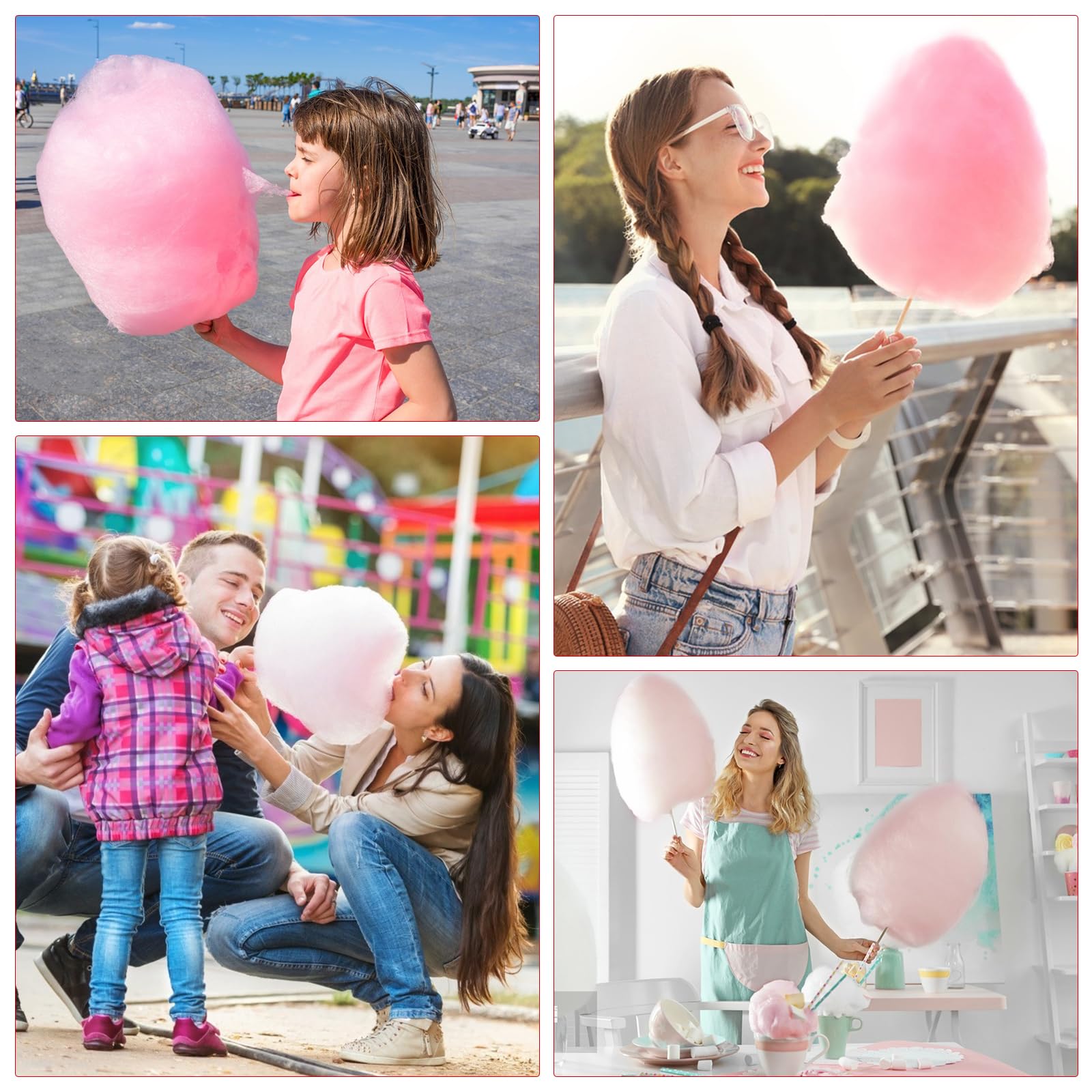 Mini Electric Cotton Candy Maker Machine with Sugar Scoop & Splash-Proof Plate - Portable Countertop Candy Floss Maker for Kids, Birthday Parties, Christmas, Carnivals & Home Use (Red)