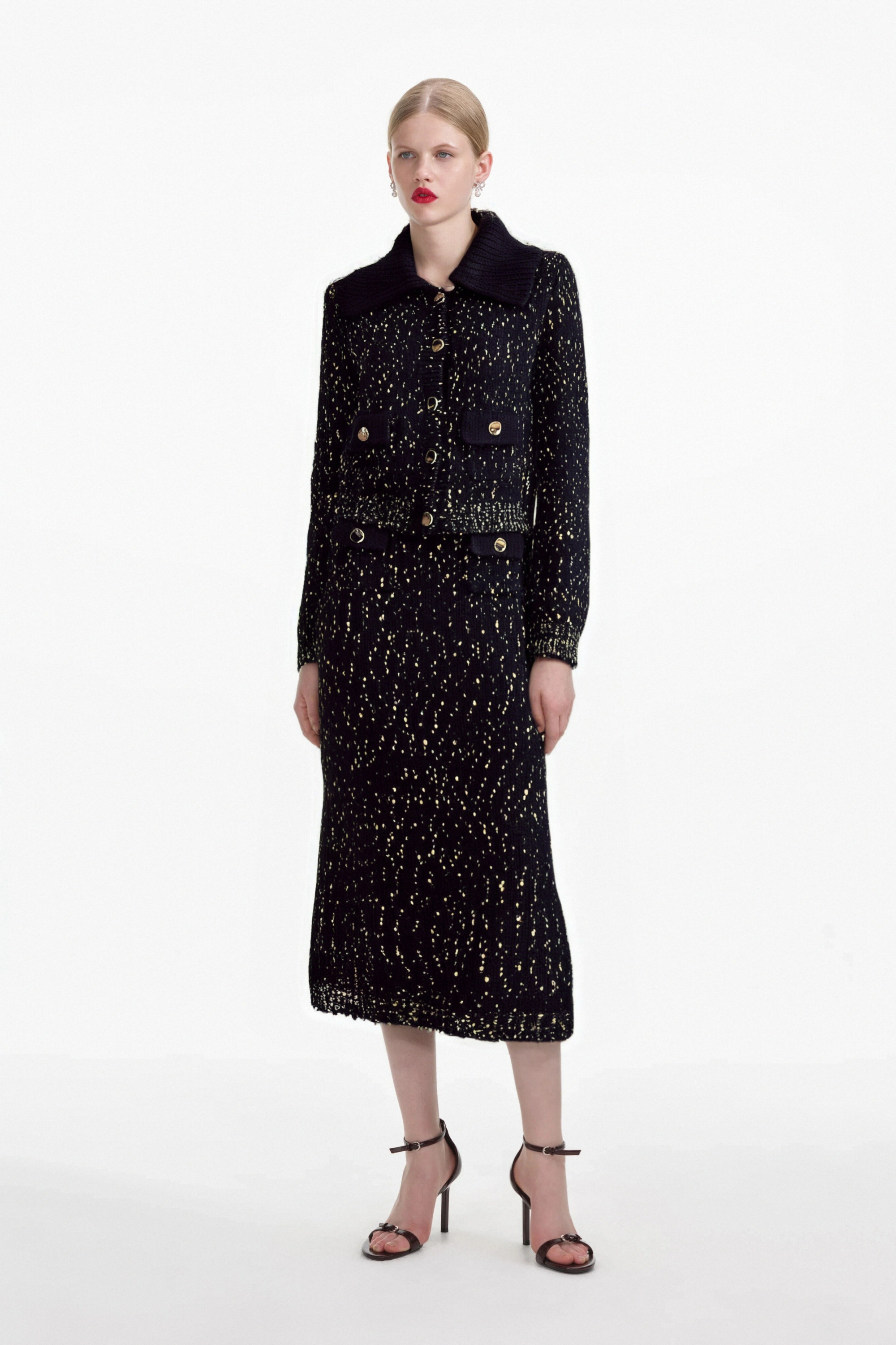 Claudine Navy Blue Crochet Knit Jacket & Skirt Matching Set - Stylish Outfit for Women, Perfect for Spring & Summer, Beach, Vacation, and Casual Wear