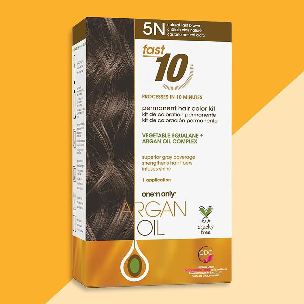 Argan Oil Fast 10 Permanent Hair Color Kit - 5N Light Brown | Salon-Quality At Home