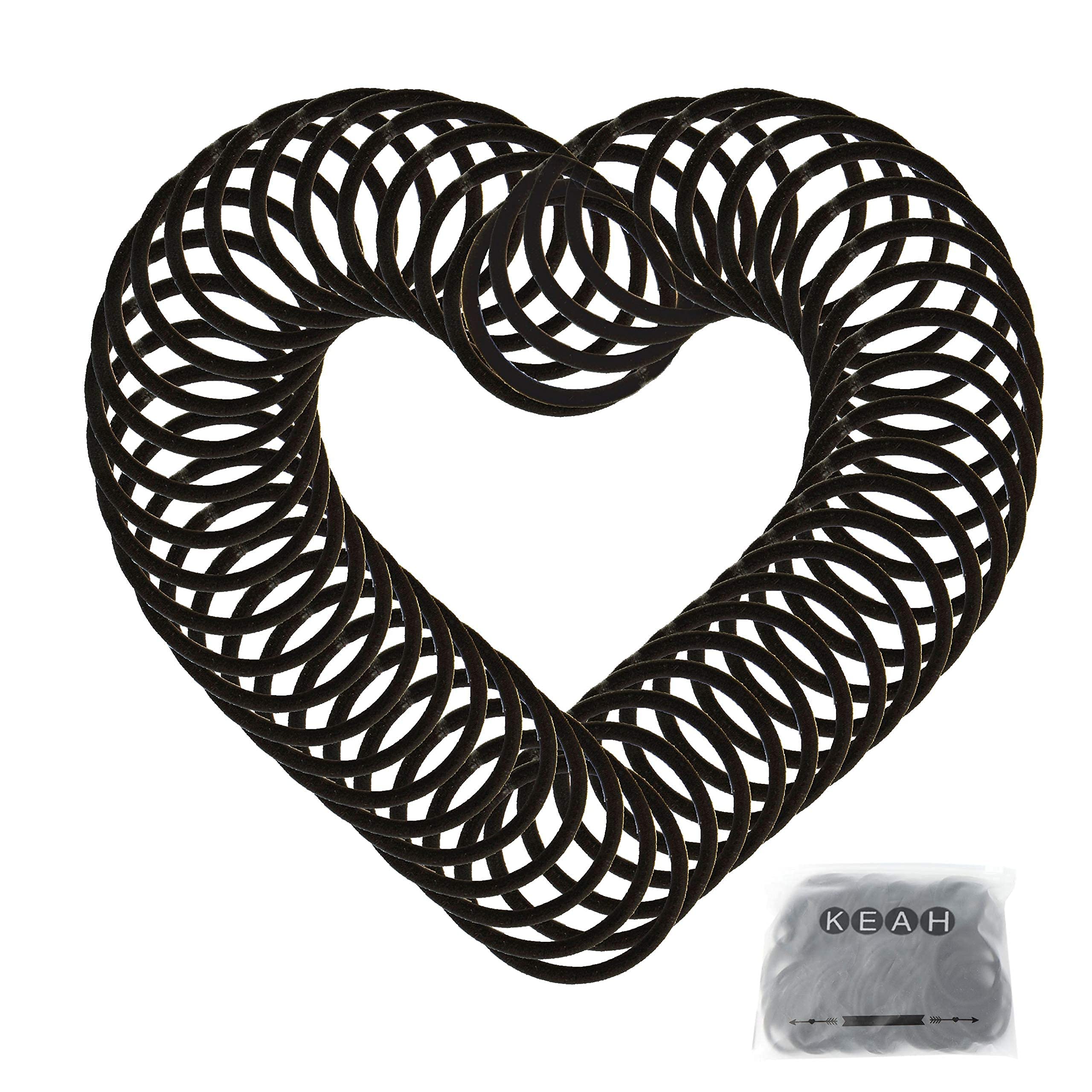 KEAH 100 Pack Black Elastic Hair Ties for Women & Men - 4mm Soft Hair Bands for Girls, No-Slip Ponytail Holders - Perfect for Workouts, Office, School & Daily Use (100pcs, Black)