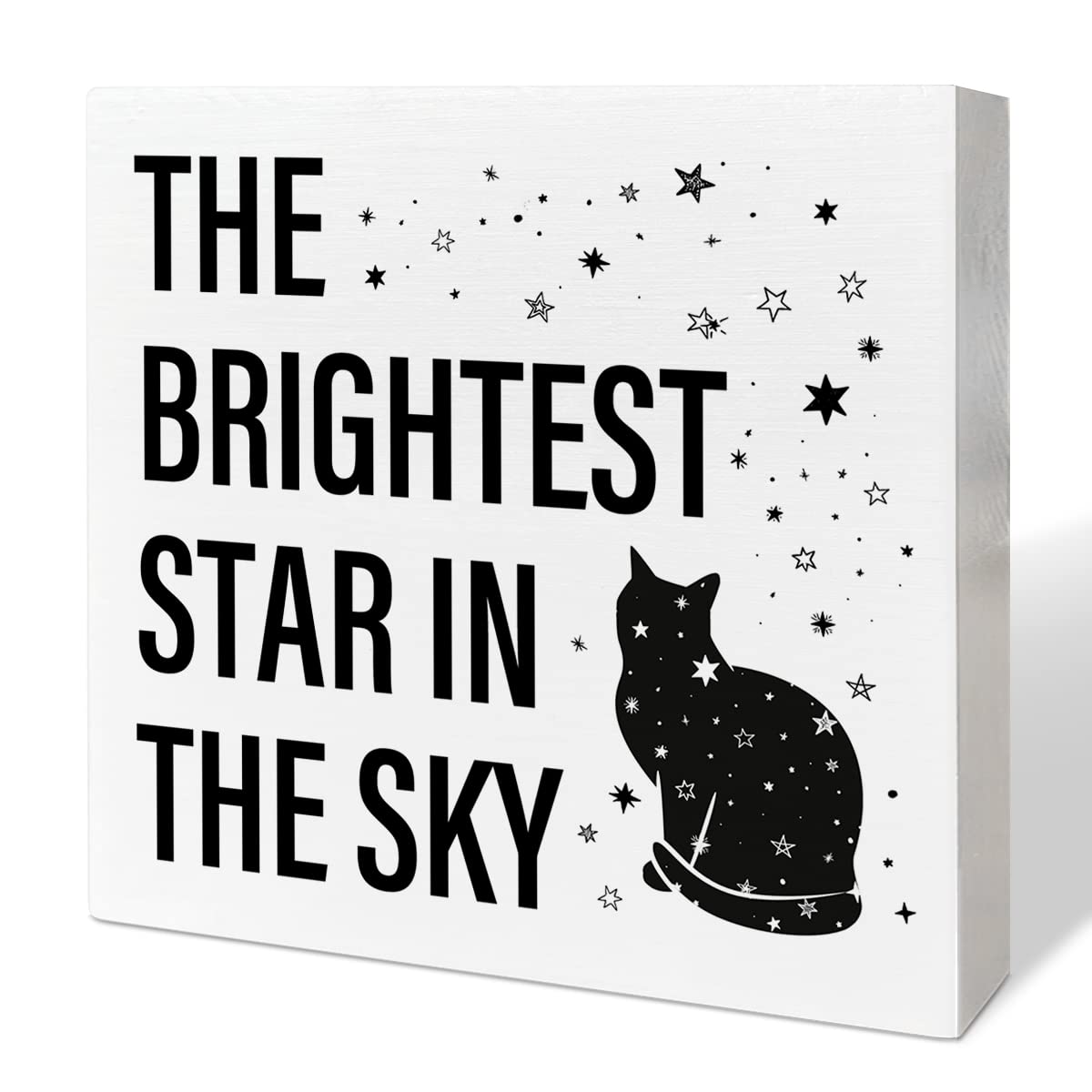 Memorial Gifts for Loss of Cat - Sympathy Pet Gifts, Cat Remembrance Keepsake, Bereavement Gift for Cat Lovers - The Brightest Star in The Sky Wooden Box Sign - Perfect for Home Desk Decor, Pet Memorial Display & Comforting Grieving Pet Owners