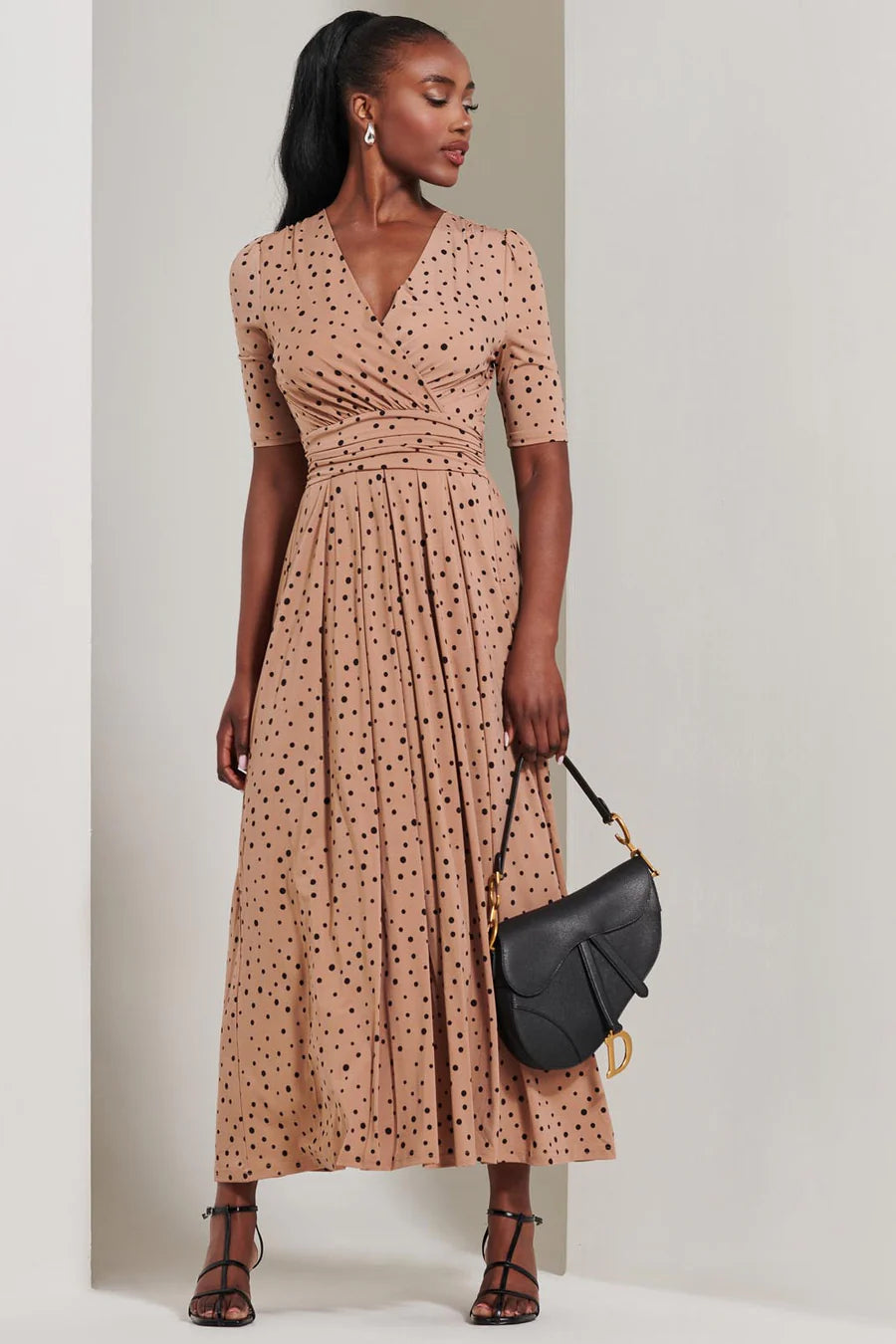 Stylish Half Sleeve Jersey Maxi Dress with Spot Print - Perfect for Summer Outings, Beach Vacations & Casual Wear