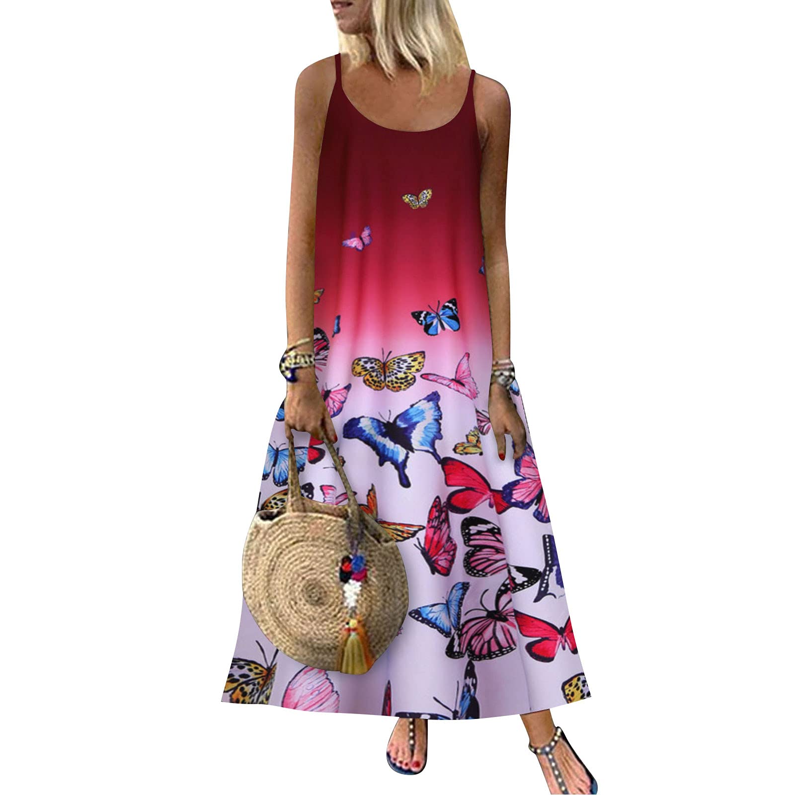 Women's Plus Size Floral Print Long Maxi Dress - Casual Boho Beach Sundress with Pockets for Summer | Perfect for Vacations, Beach Outings & Outdoor Events