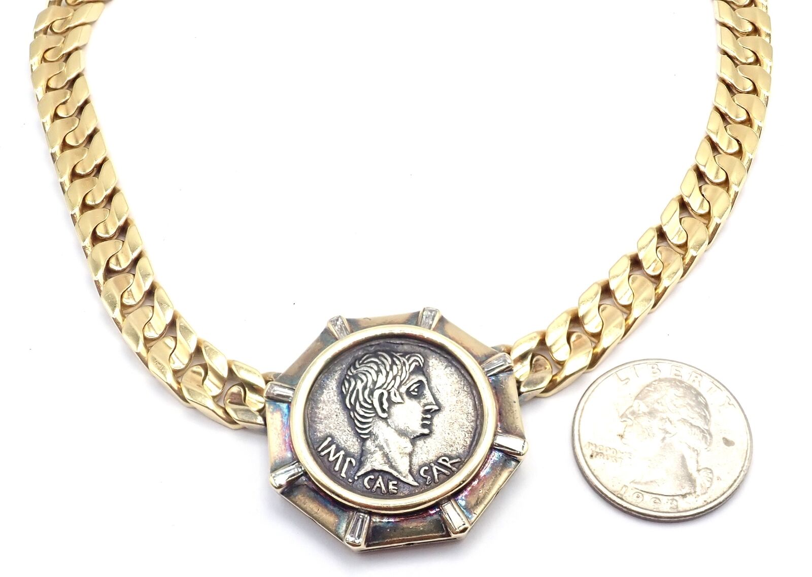 Authentic Bvlgari 18K Yellow Gold Diamond Monete Antique Coin Link Necklace - Luxury Vintage Jewelry for Women - Perfect for Gifts, Parties & Special Occasions