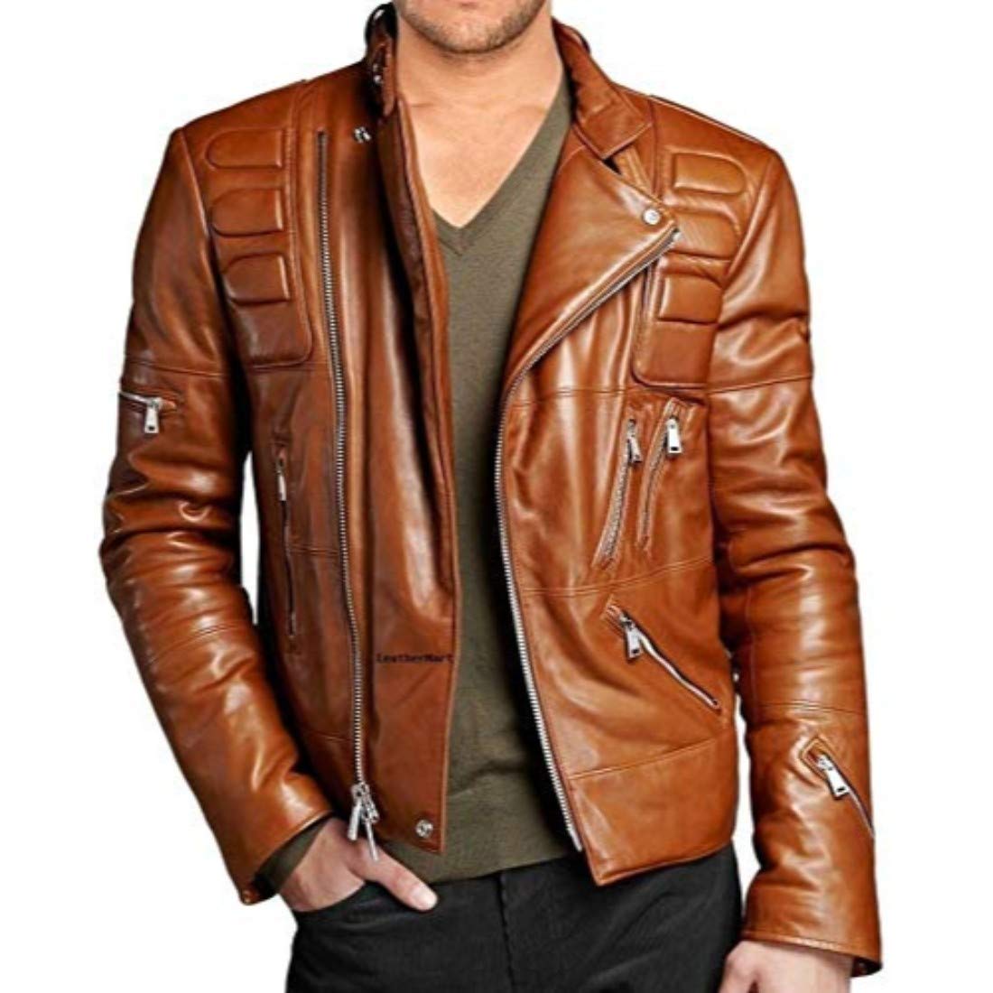 Men's Distressed Leather Jacket - Vintage Motorcycle Bomber Biker Jacket with Zipper, Stylish Brown Outerwear for Riding & Casual Wear