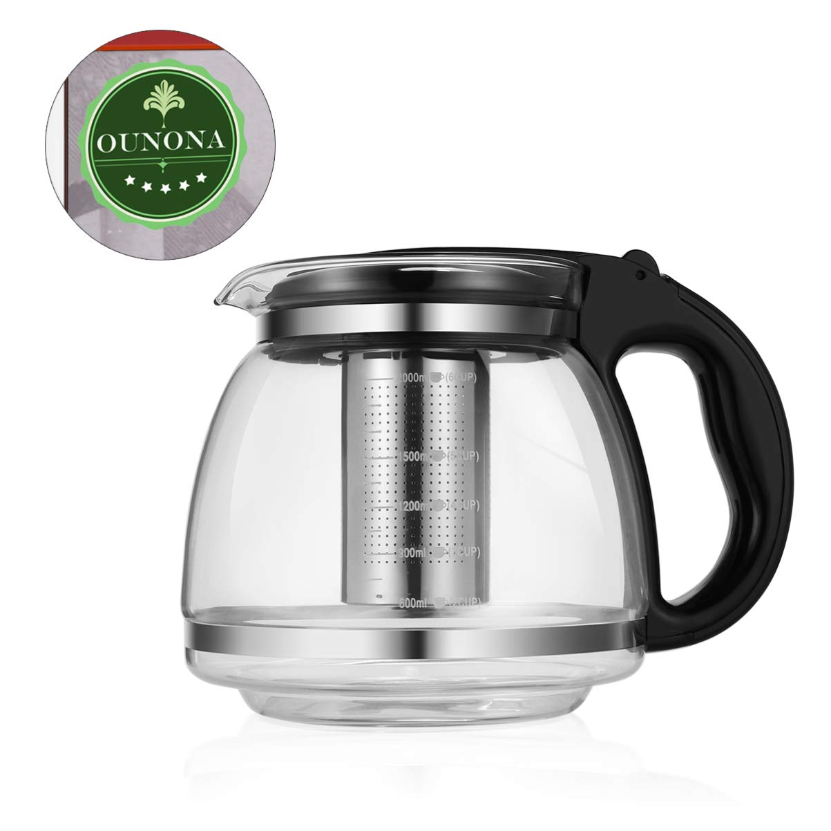 Premium Glass Teapot with Removable Stainless Steel Infuser - Stovetop Safe Loose Leaf Tea Maker - Ideal for Home, Office & Gift Giving (Black)