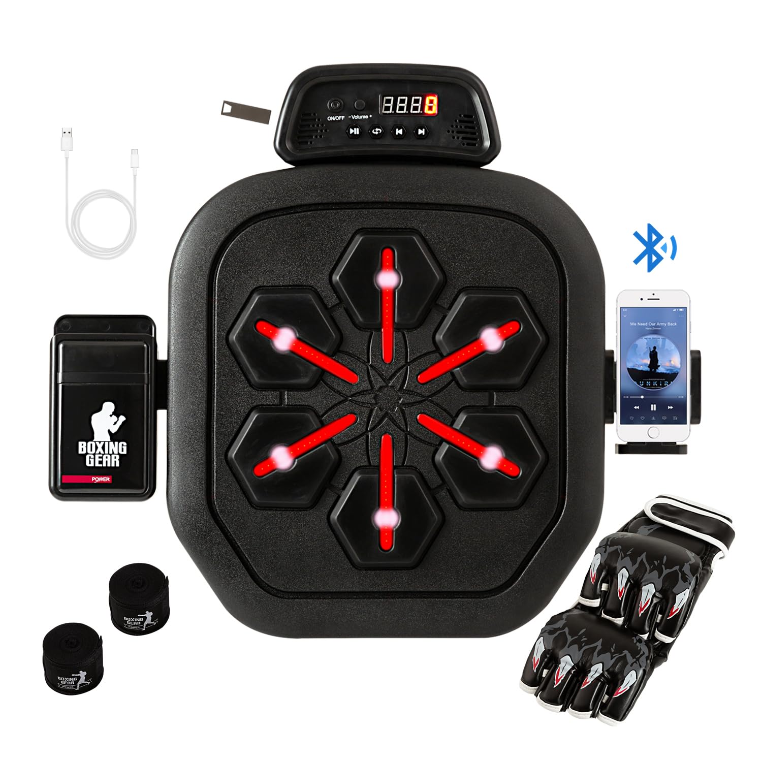 Smart Bluetooth Boxing Machine - Interactive Punching Game with Music for Home Workouts, Wall Mount Training Target for Adults & Kids (Includes Storage, Gloves & Wristband) - Perfect for Fitness Training, Stress Relief & Family Fun