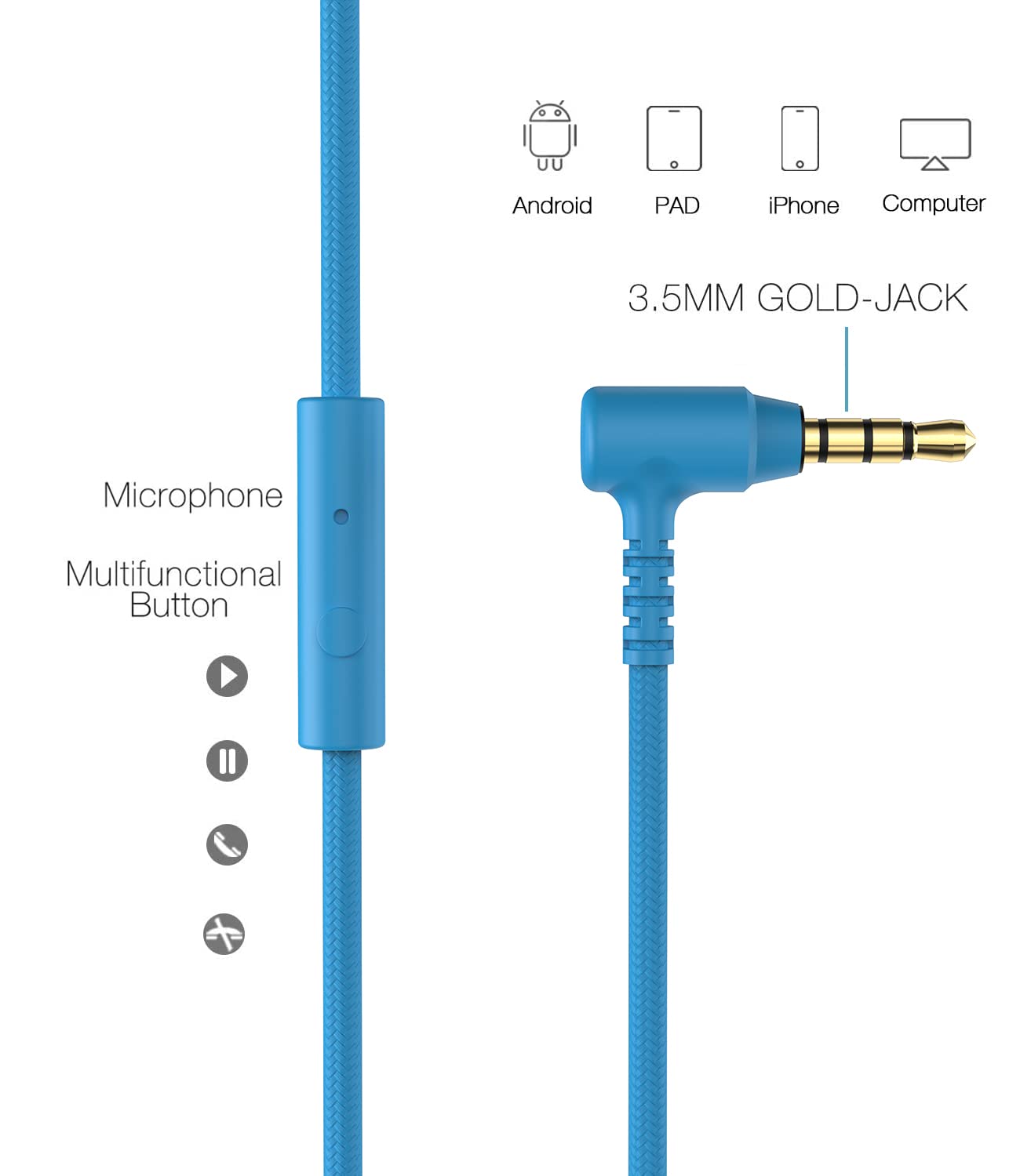 Rockpapa I20 Wired Headphones with Mic - Adjustable Foldable for Kids & Adults - Travel, PC, Phone Use