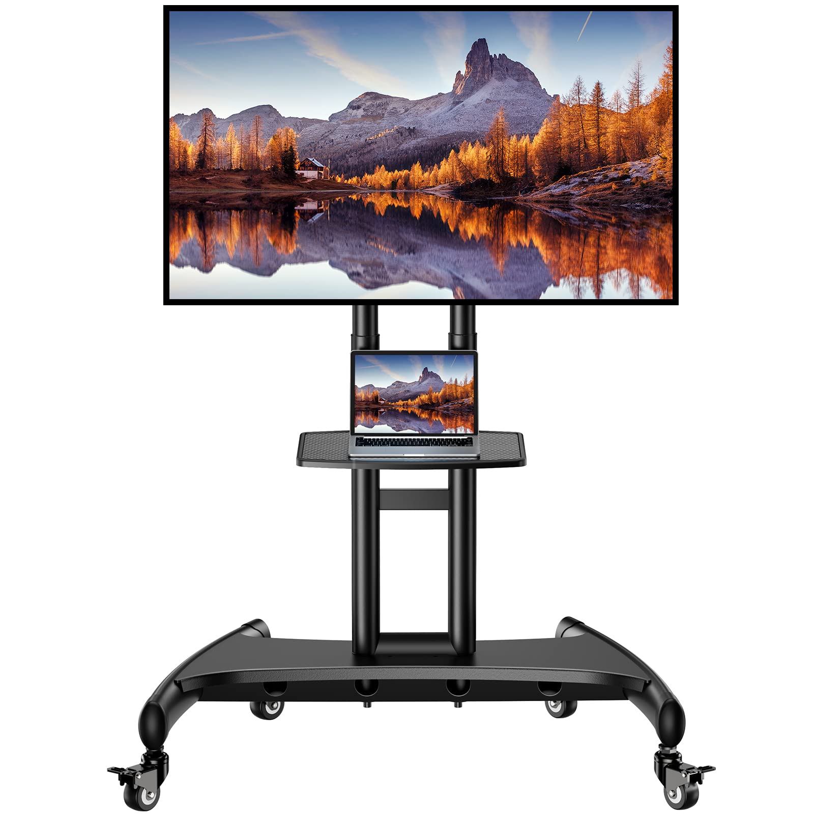Perlegear Mobile TV Cart for 32-83 Inch Flat/Curved LED/LCD/OLED TVs - Adjustable Height Rolling TV Stand with Wheels, Max VESA 600x400mm & 100lbs Capacity - Perfect for Living Room, Bedroom, or Outdoor Entertainment Spaces