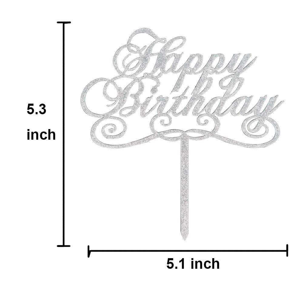 Silver Glitter Happy Birthday Cake Topper - Elegant Party Decor for Birthday Cakes, Wedding, Anniversary & Special Events - Perfect for DIY Cake Decorating and Celebration Parties