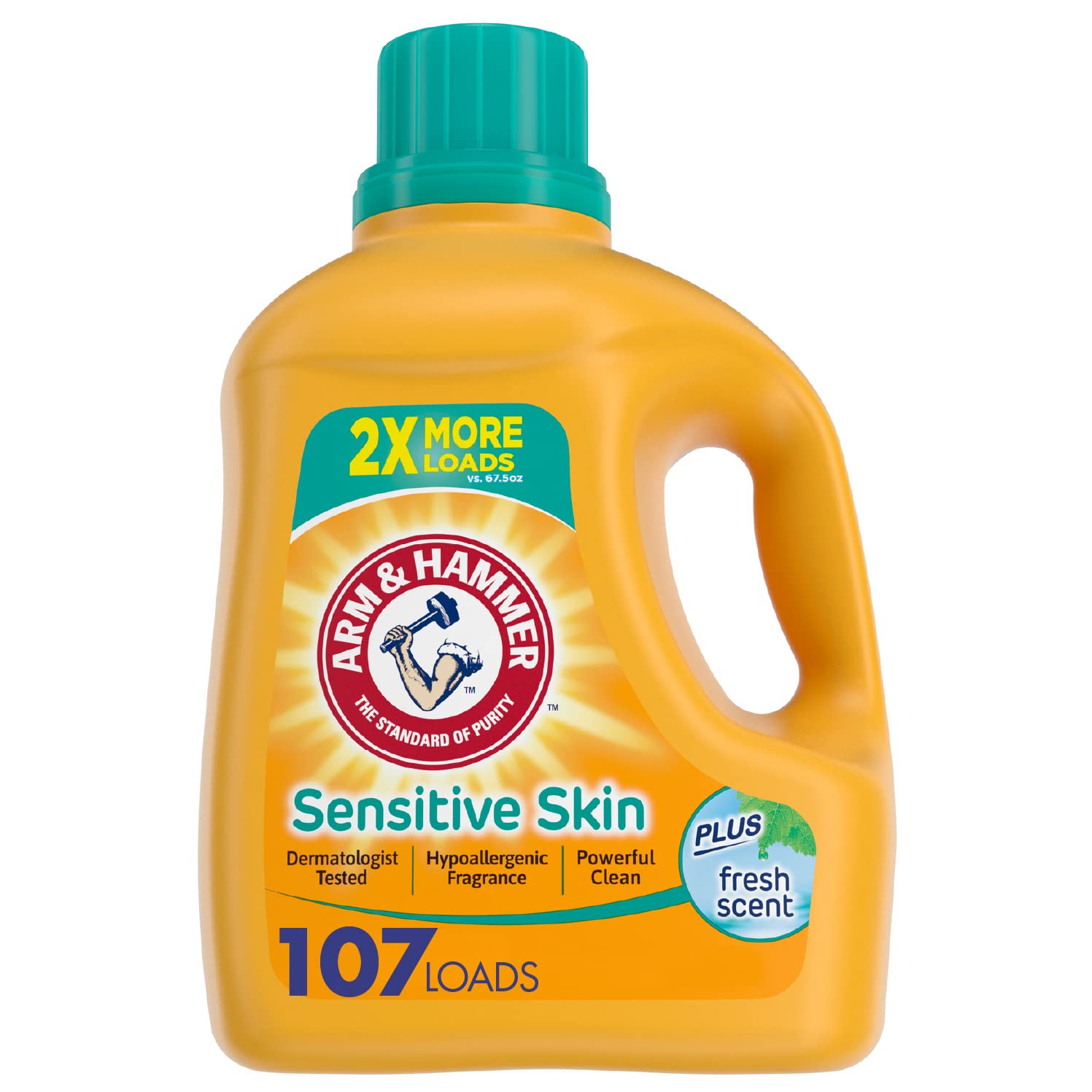 ARM & HAMMER Hypoallergenic Laundry Detergent for Sensitive Skin - Fresh Scent Liquid Detergent, 144.5 Fl Oz (4.27L) - Gentle on Skin, Ideal for Babies & Allergy-Prone Families - Perfect for Everyday Laundry & Delicate Fabrics