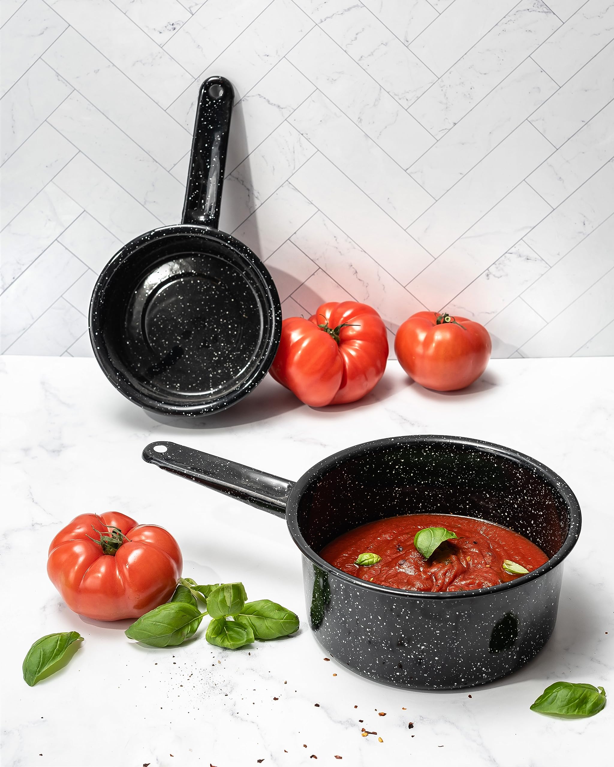 Granite Ware 1 Quart & 2 Quart Enameled Steel Saucepan Set - Durable Camping Cookware for Outdoor Cooking, Oven Safe & Direct Fire Compatible - Perfect for Camping Trips, RV Adventures & Backpacking Meals