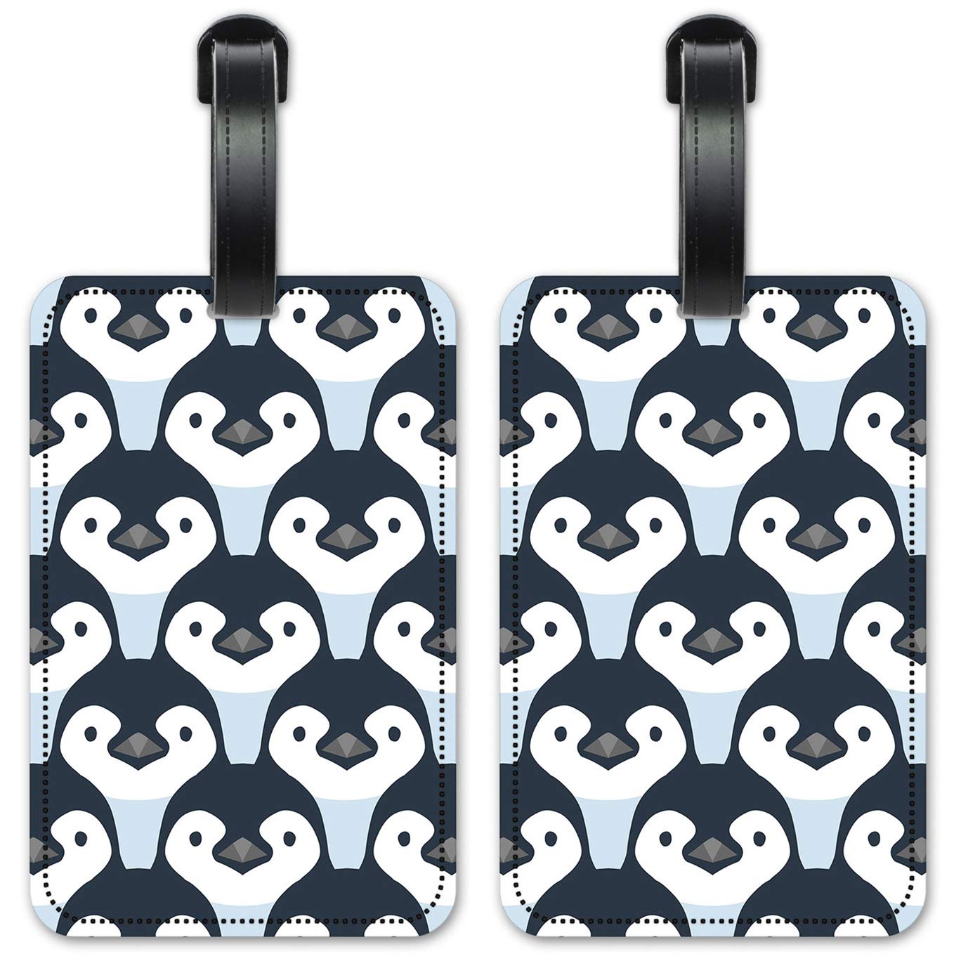 Seamless Penguins Luggage ID Tags - Waterproof Suitcase Identification Cards Set of 2 - Perfect for Travel, Business Trips & Cruise Vacations