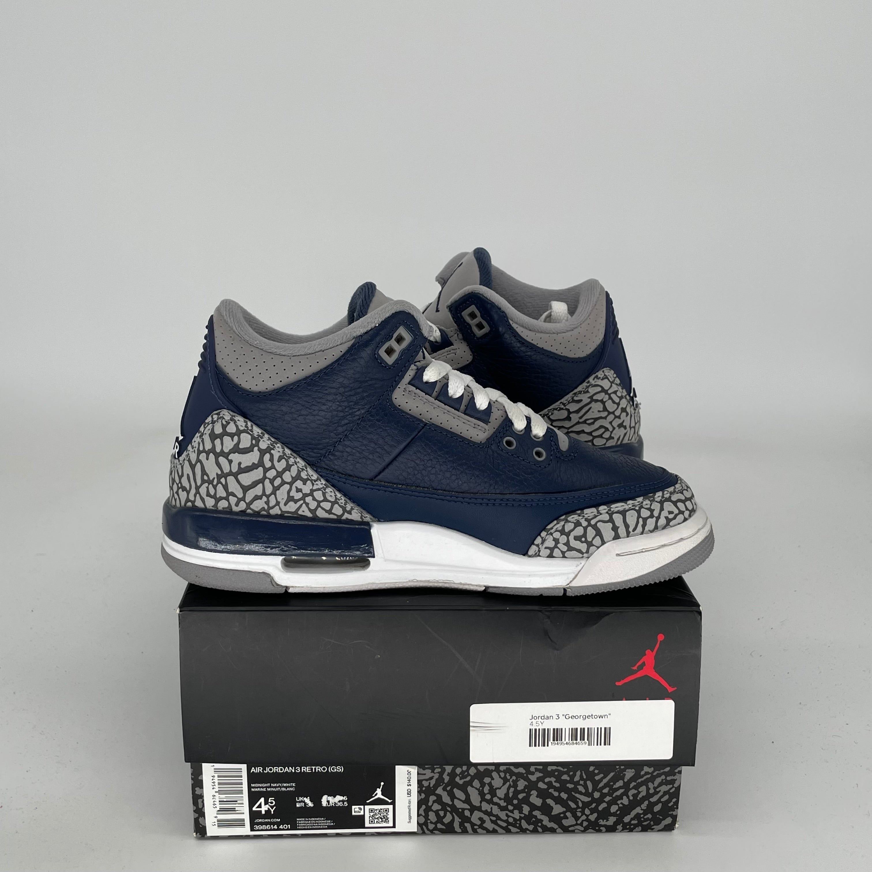 Original Air Jordan 3 Georgetown Sneakers Size 4.5Y - Style Code 398614-401 | Retro Basketball Shoes for Men & Women | Perfect for Streetwear, Gym & Casual Outfits