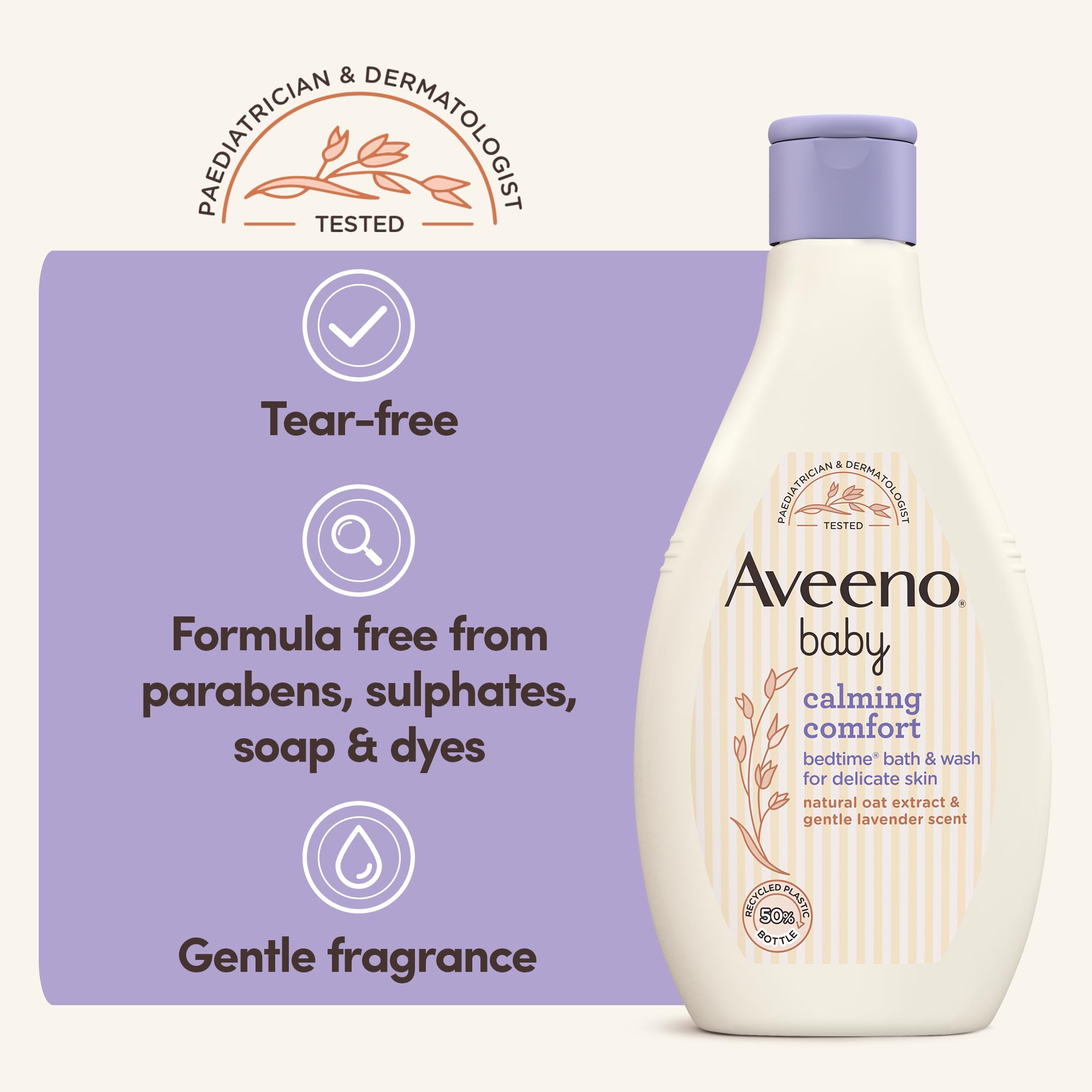 Aveeno Baby Calming Comfort Bedtime Bath & Wash - 8.5 fl oz (250ml) | Gentle Baby Body Wash & Shampoo | Soothing Lavender & Vanilla Scent | Hypoallergenic & Tear-Free | Perfect for Nighttime Bath Routine & Relaxing Baby Before Sleep