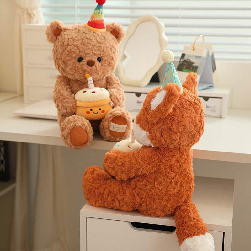 PartyPaws Adorable Birthday Bear Plush Toy with Cake - Perfect for Kids Birthday Parties, Baby Showers & Gift Giving