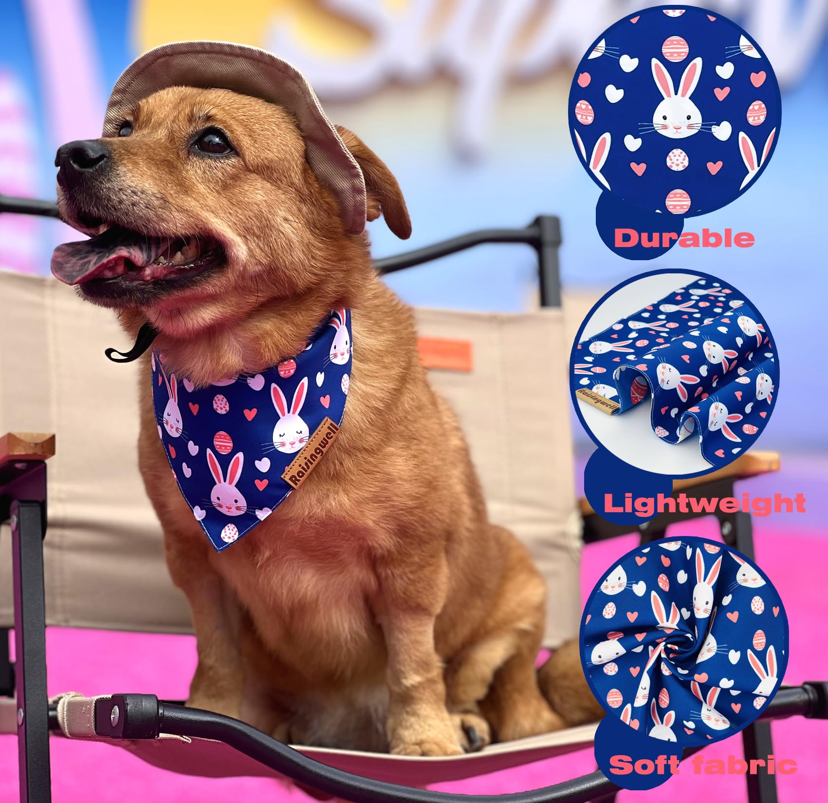 Easter Dog Bandanas 2 Pack - Reversible Holiday Bandana for Small to Medium Dogs - Premium Durable Fabric - 4 Cute Spring Patterns for Boy and Girl Pets - Perfect for Easter Celebrations, Spring Walks, and Photo Shoots