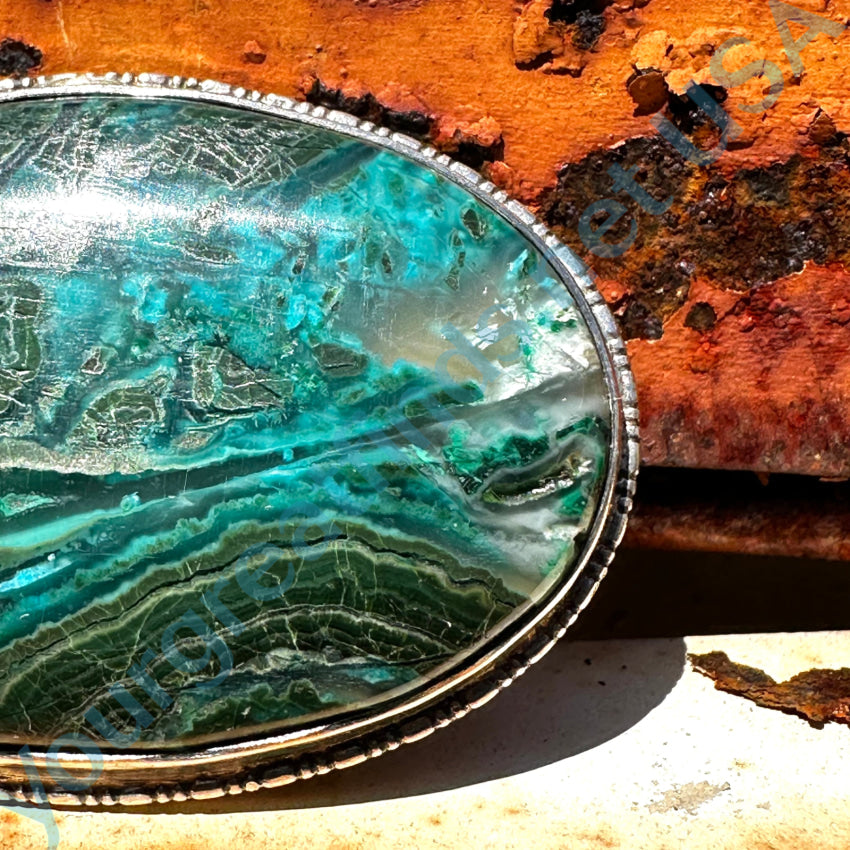 Vintage Navajo Large Oval Brooch Pin - Handmade Chrysocolla Malachite Jewelry for Women - Perfect for Weddings, Parties & Special Occasions