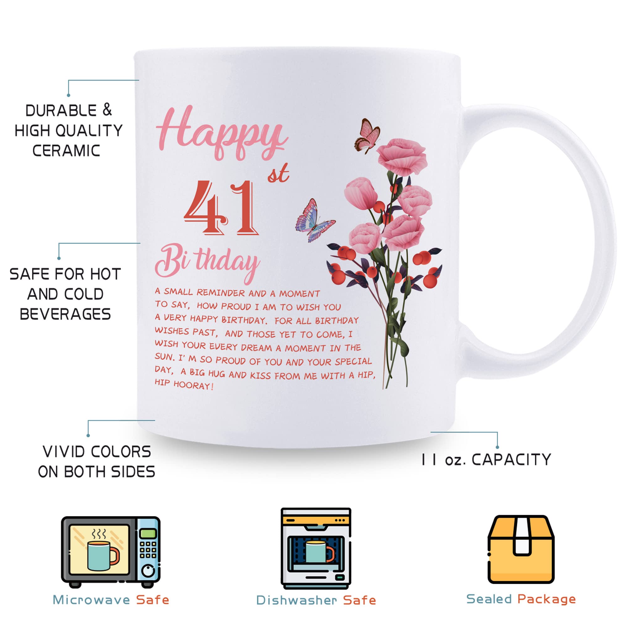41st Birthday Gifts for Women - Funny 11oz Coffee Mug for Wife, Mom, Sister, Aunt & Coworker - Perfect Birthday Present for Women's 41st Birthday Celebration - Great for Coffee, Tea & Office Use
